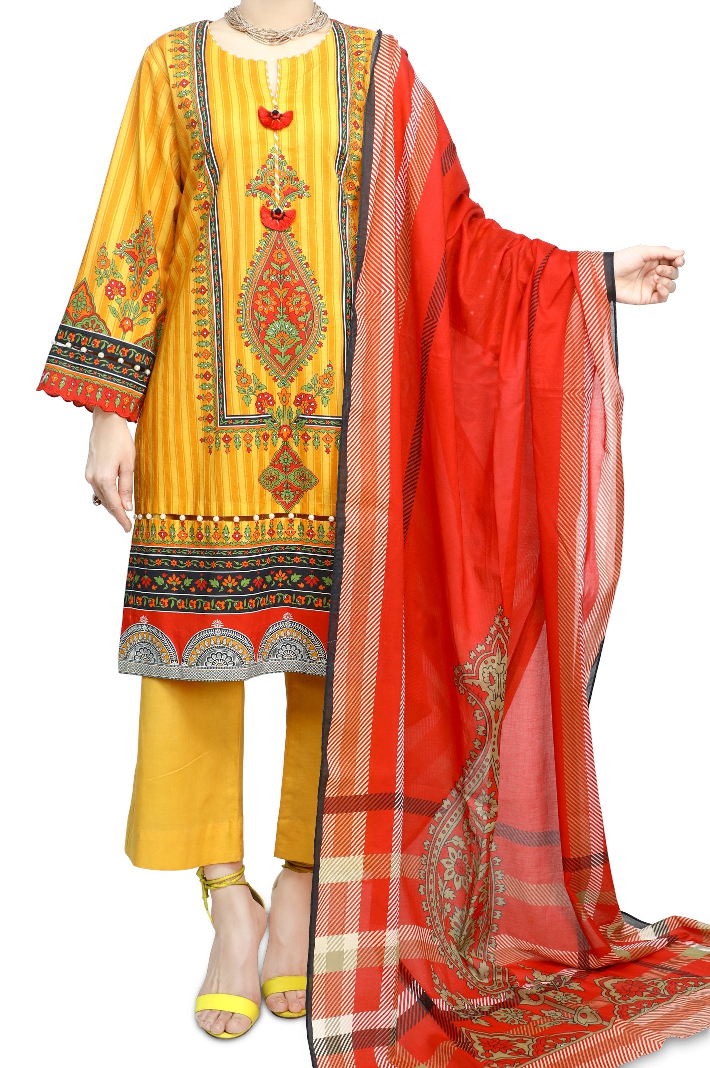 Unstitched Lawn SKU: WU30354 - YELLOW (3 Pcs) - Diners