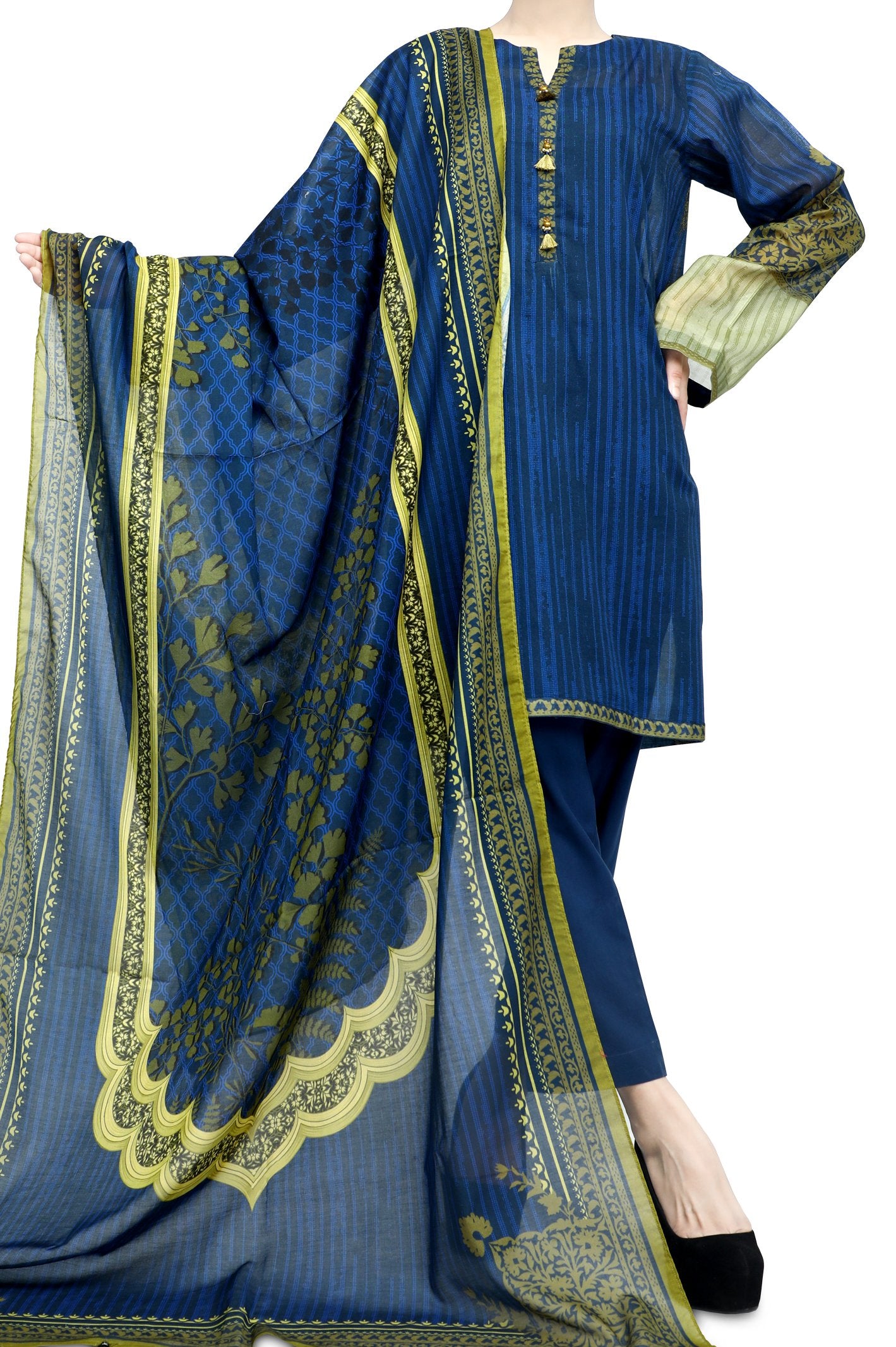 Unstitched Printed Lawn SKU: WUD0100-BLUE (2 Pcs) - Diners
