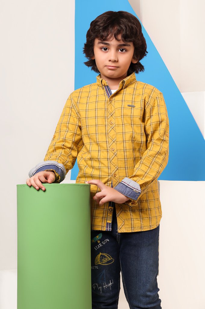 Boys Casual Shirt In Yellow SKU: KBB-0240-Yellow - Diners