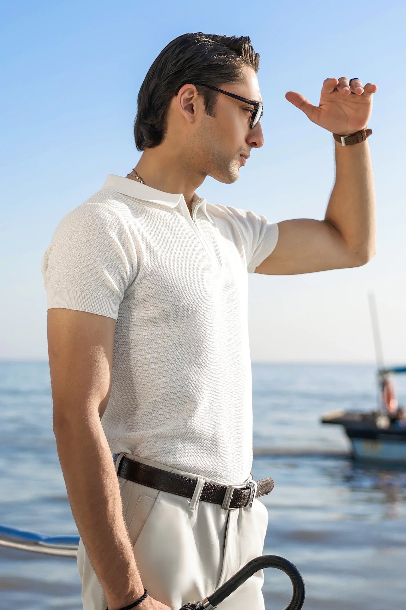 White Flat Knit Polo