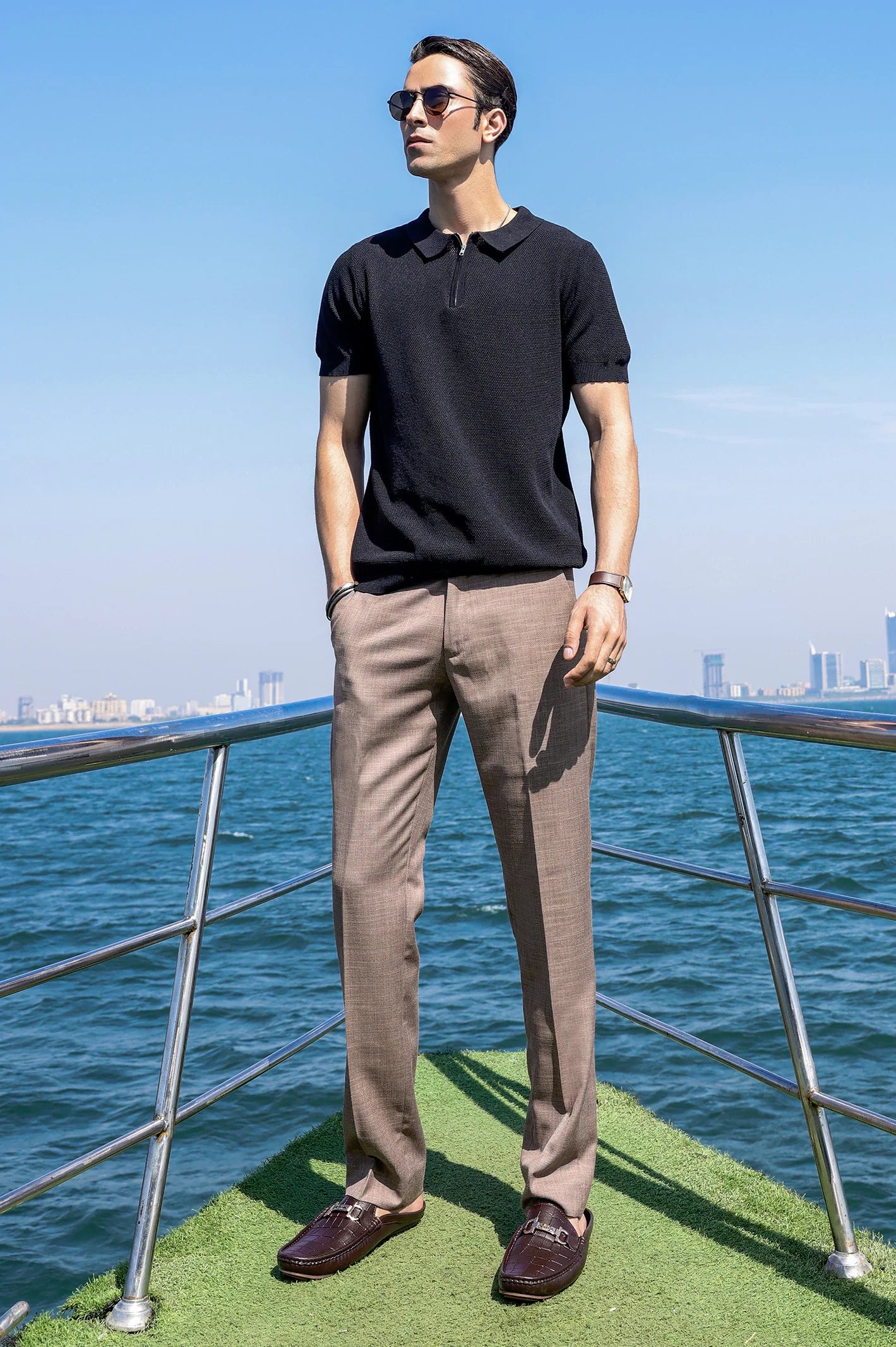 Black Flat Knit Polo
