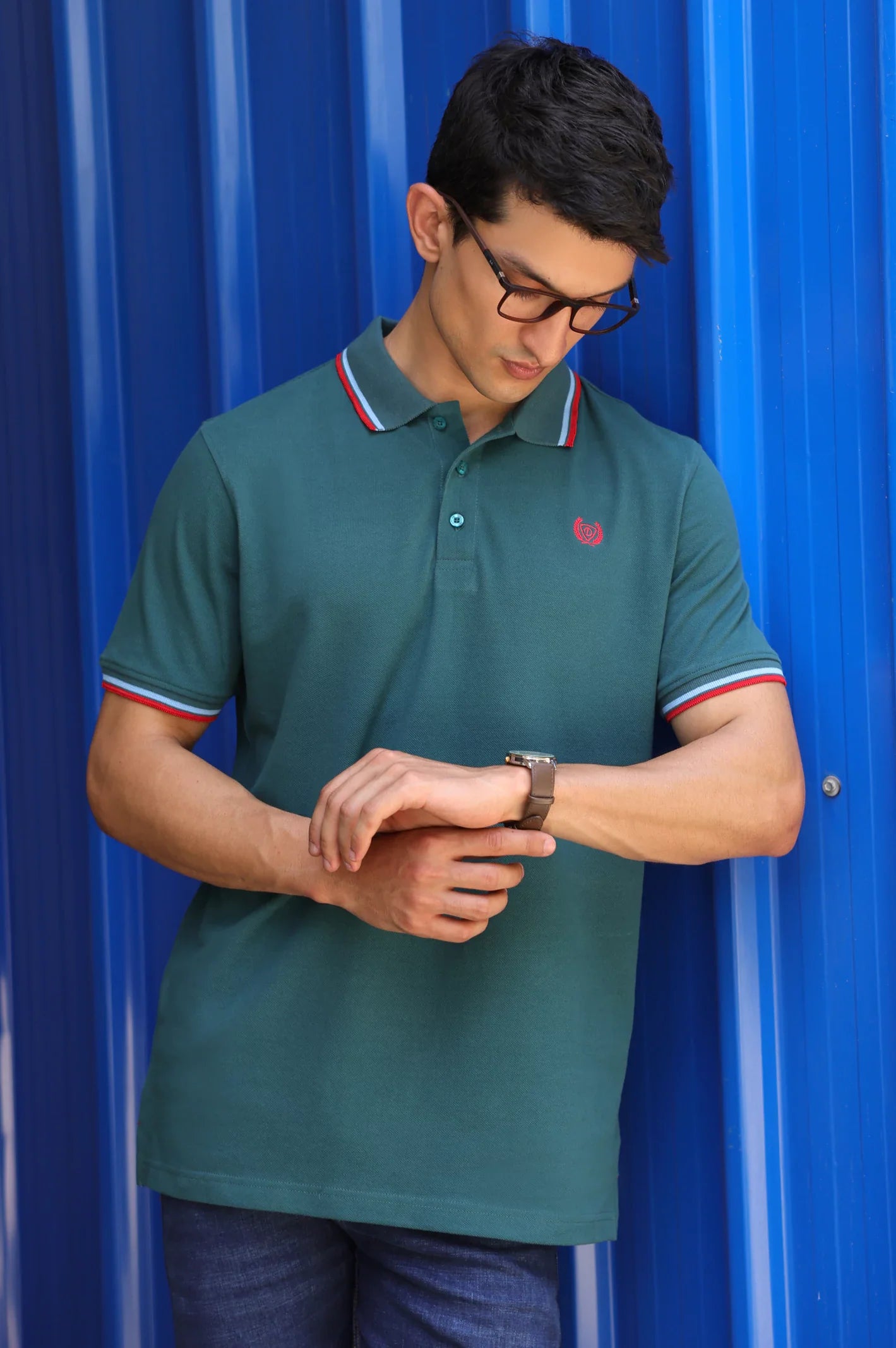 Green Jacquard Collar Polo