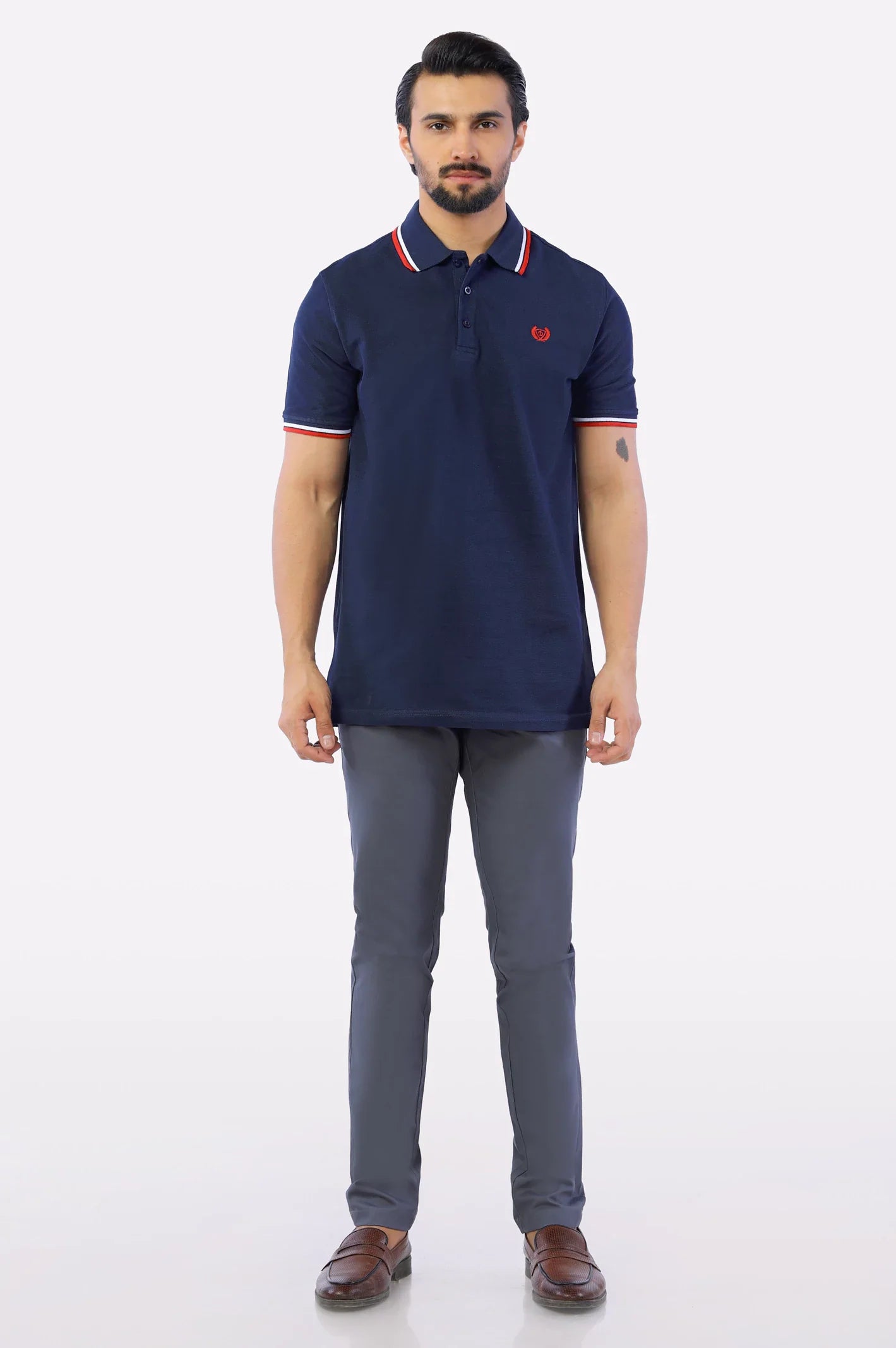 Navy Blue Jacquard Collar Polo