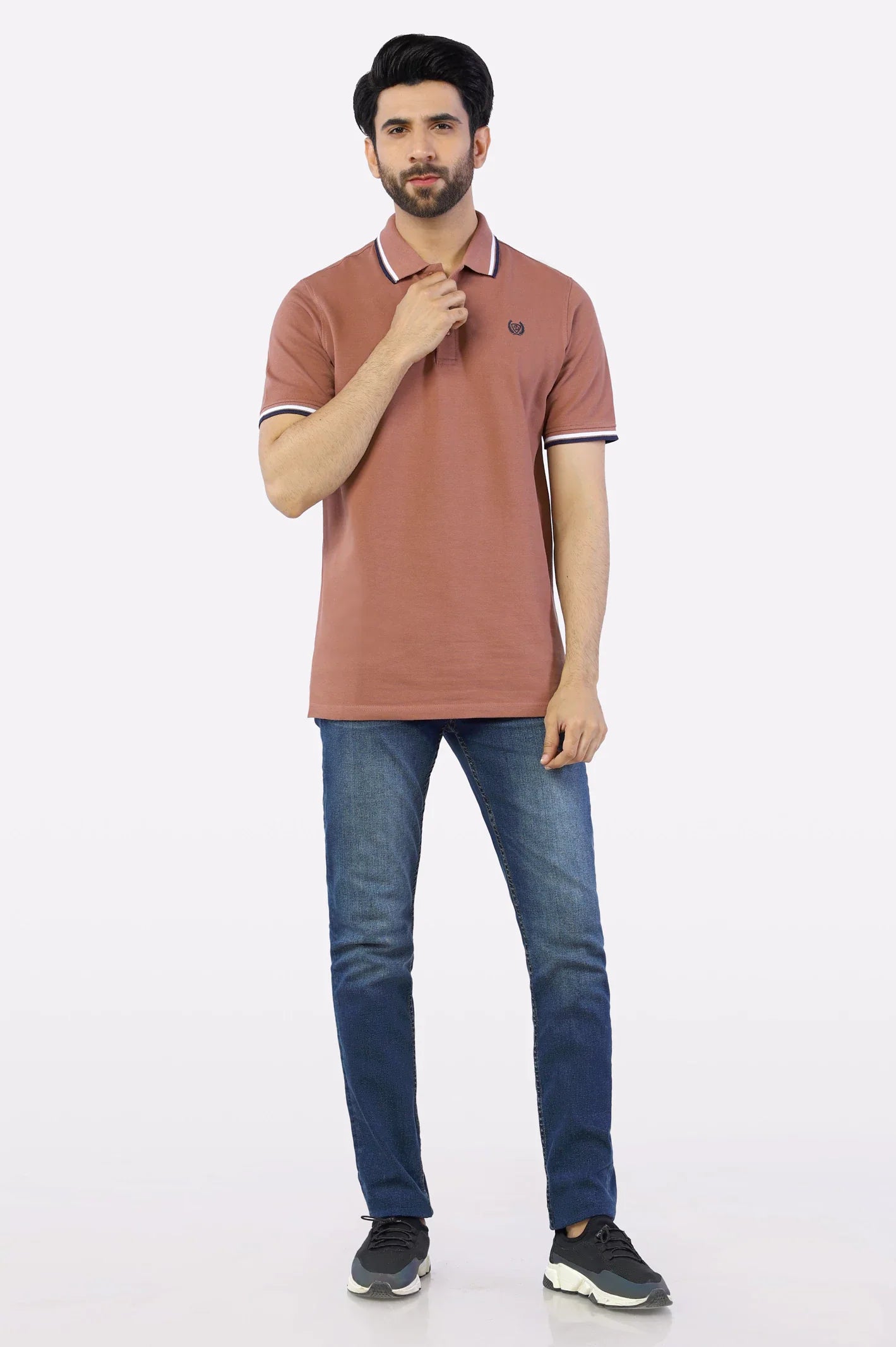 Brown Jacquard Collar Polo From Diners