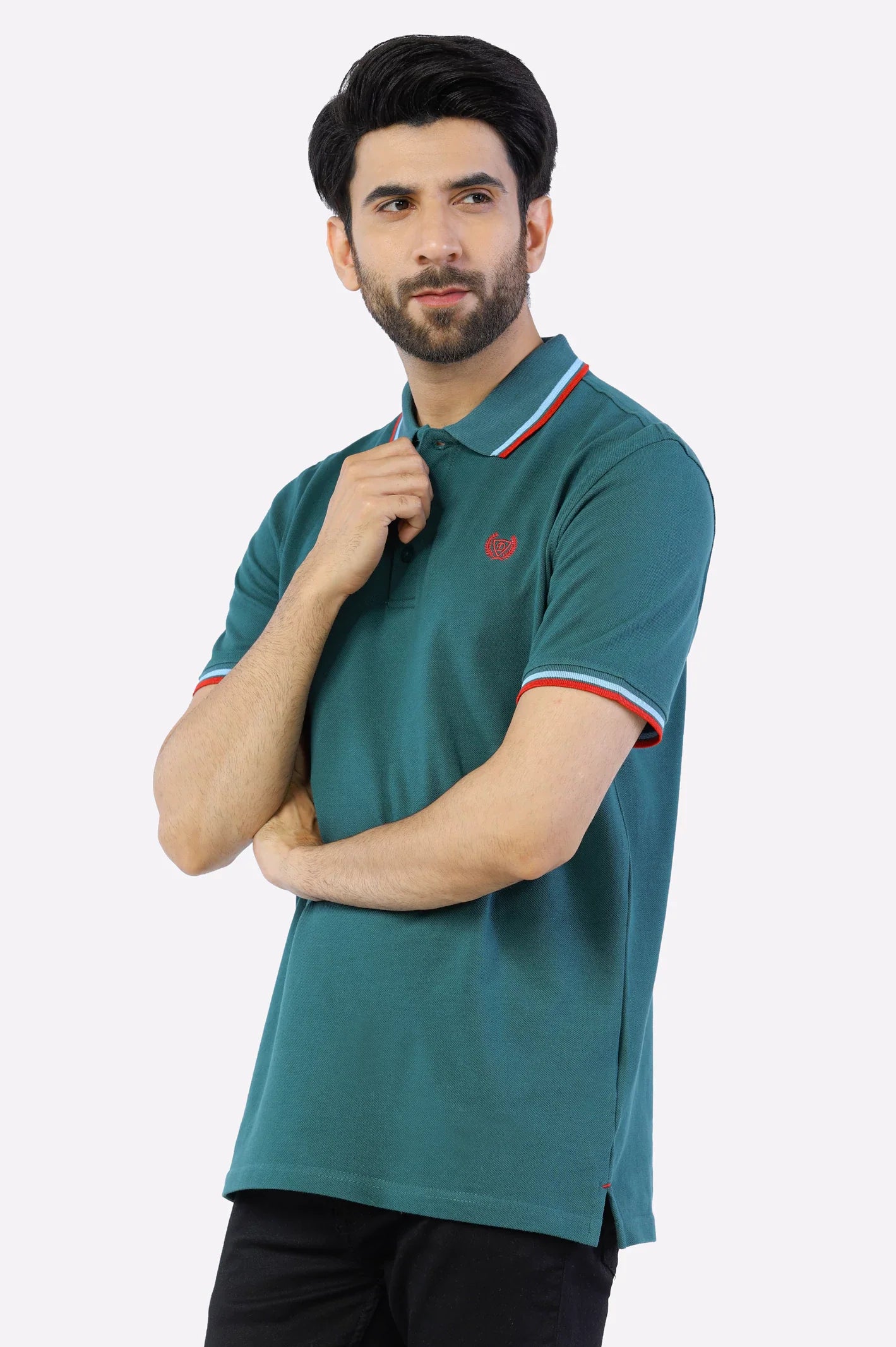 Green Jacquard Collar Polo From Diners