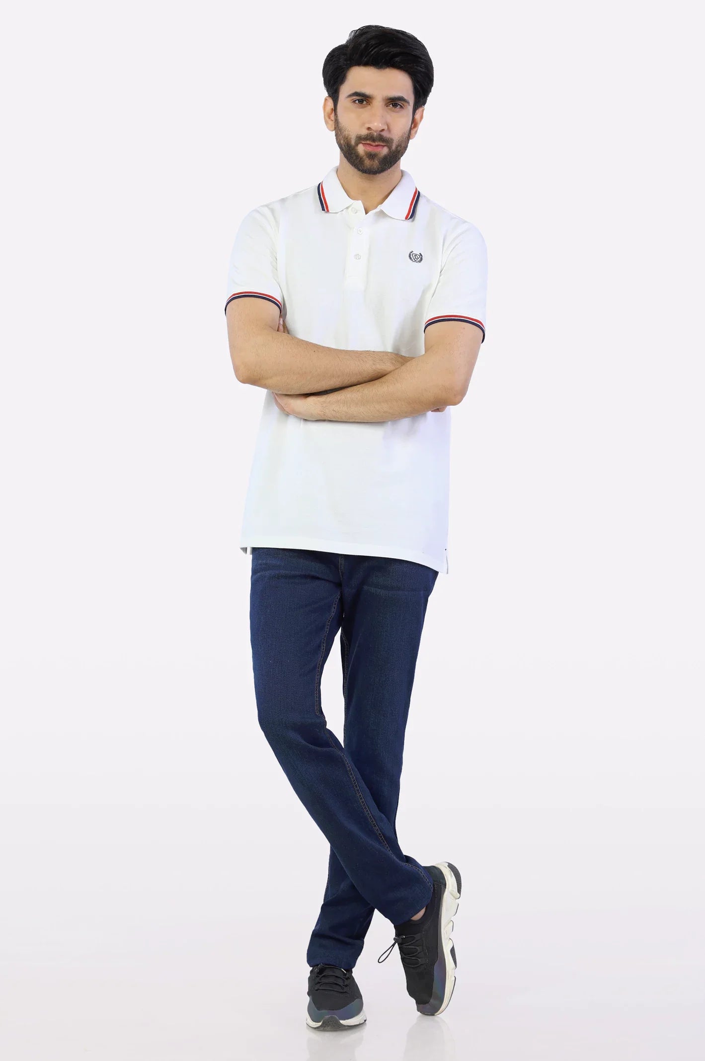 White Jacquard Collar Polo From Diners