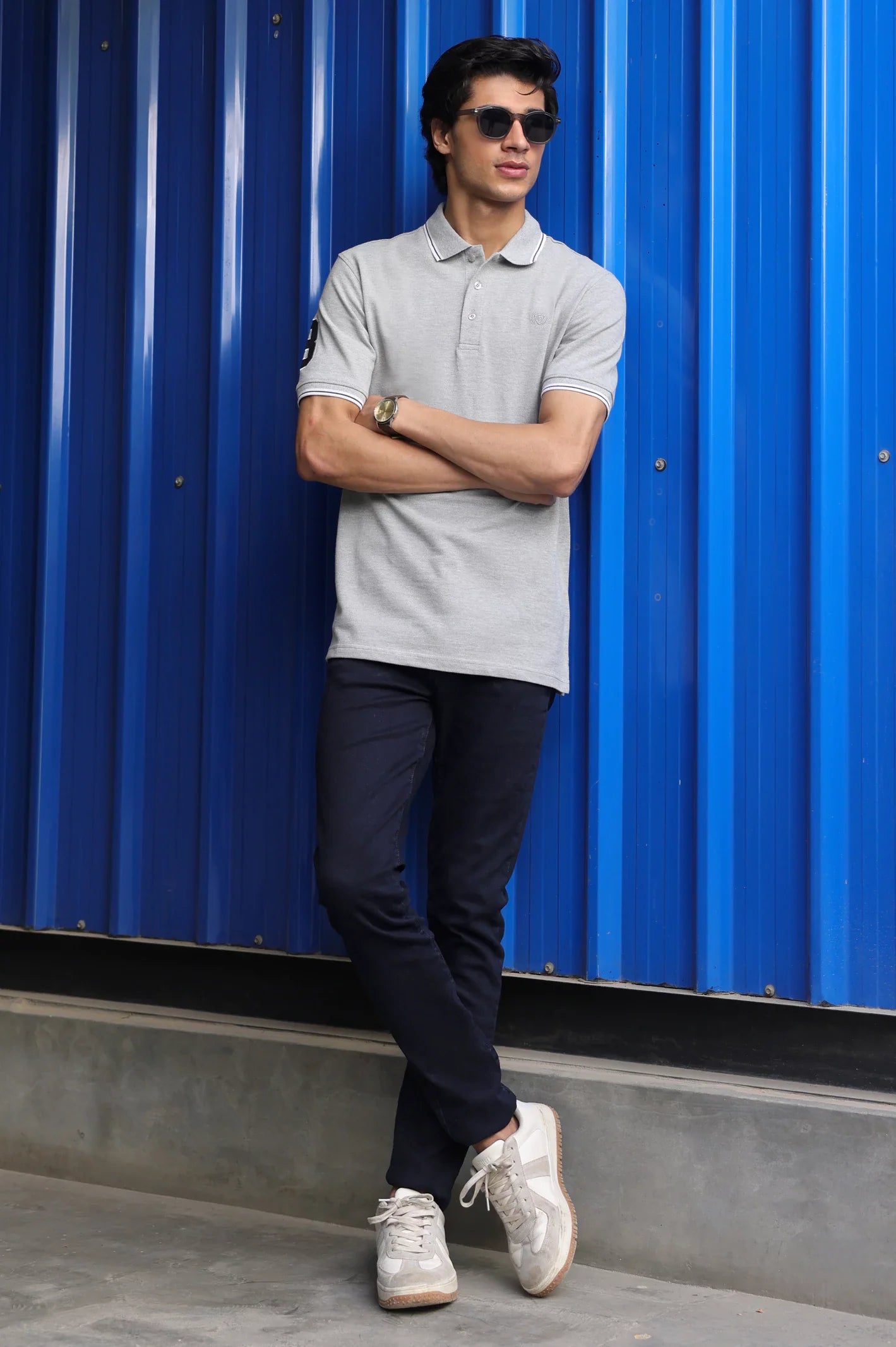 Grey Jacquard Collar Polo