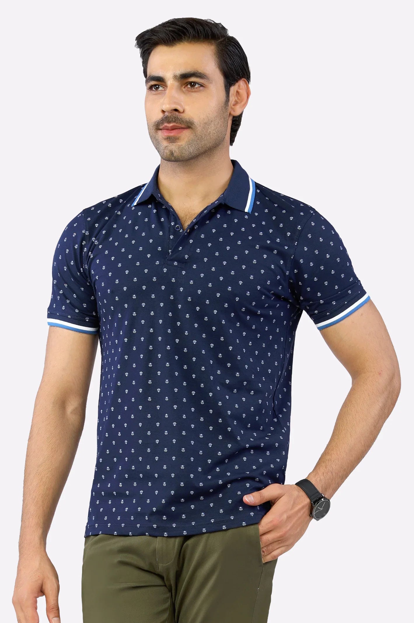 Navy Blue Printed Polo