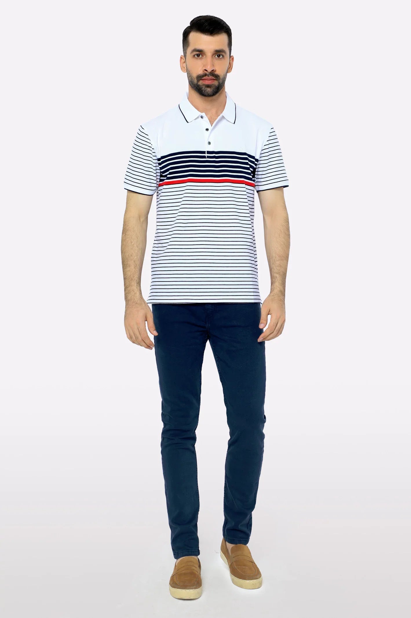 White Yarn Dyed Polo