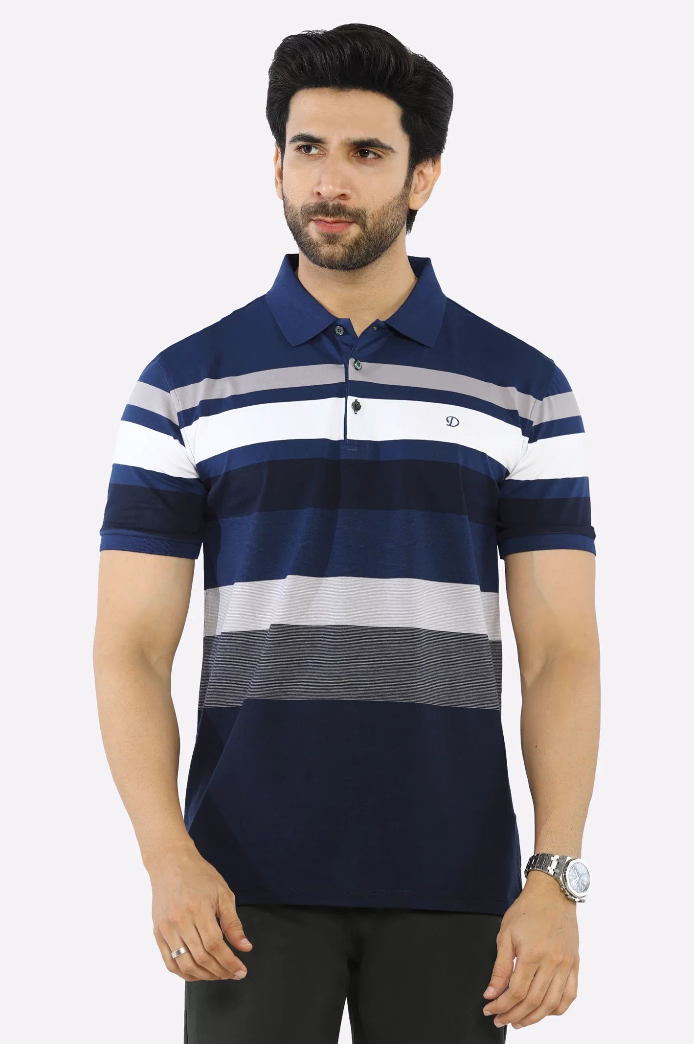 Navy Blue Yarn Dyed Polo