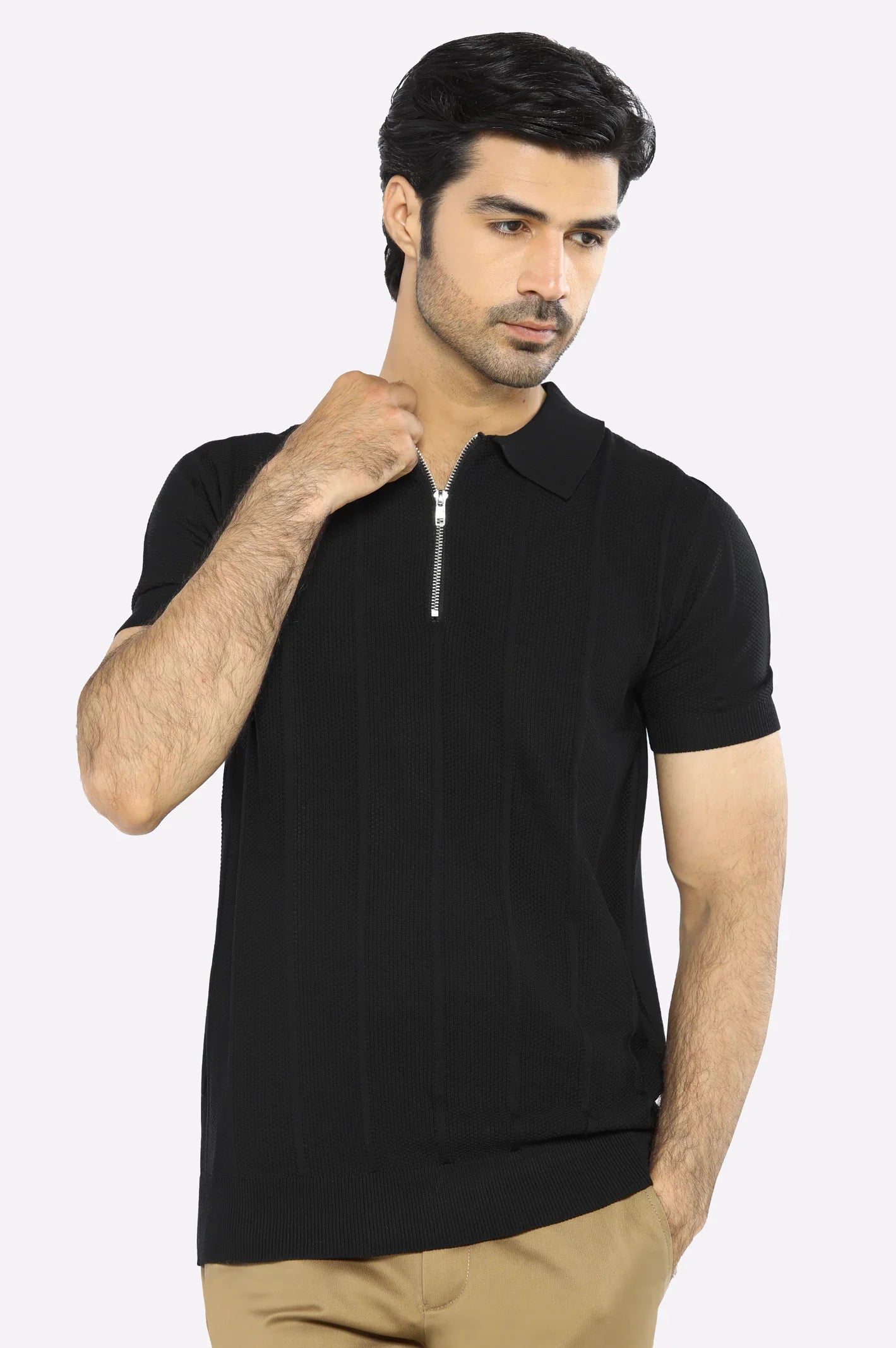 Black Flat Knit Polo