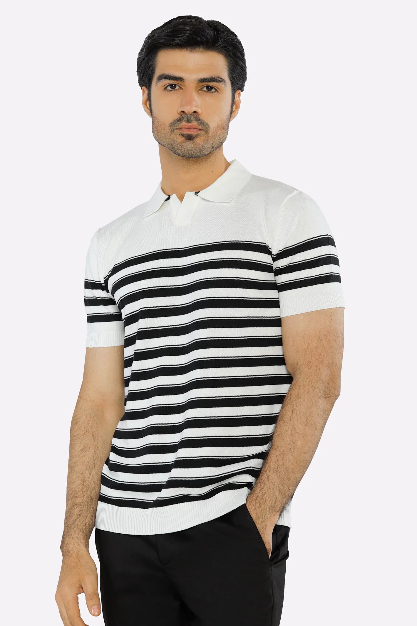 White Flat Knit Polo