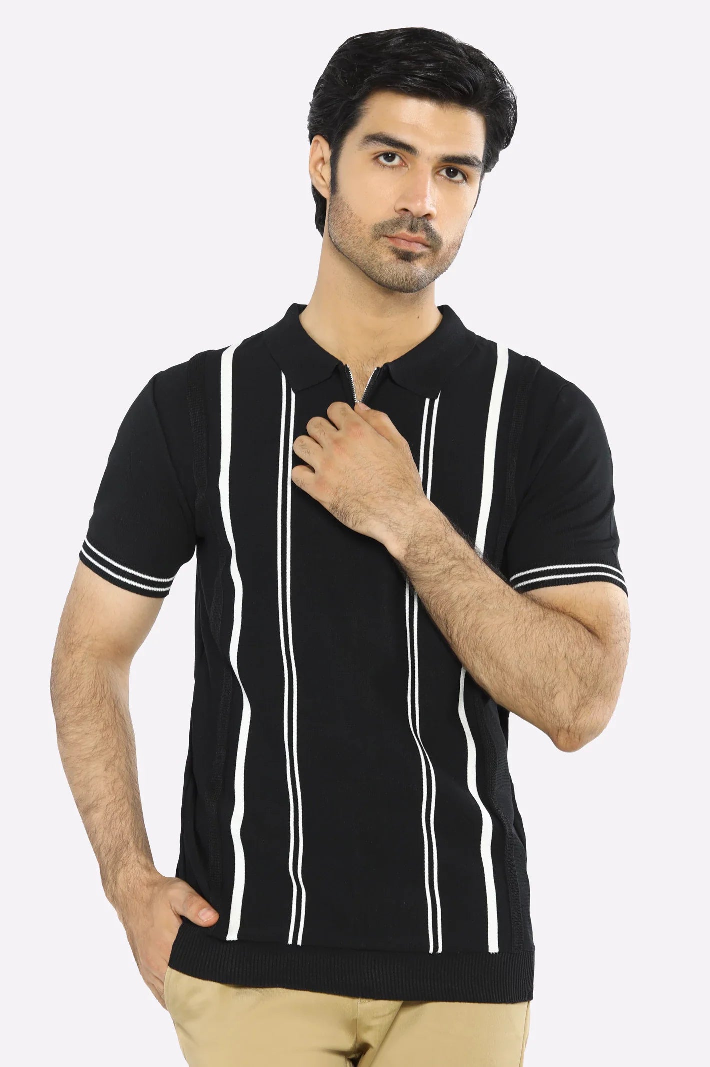 Black Flat Knit Polo