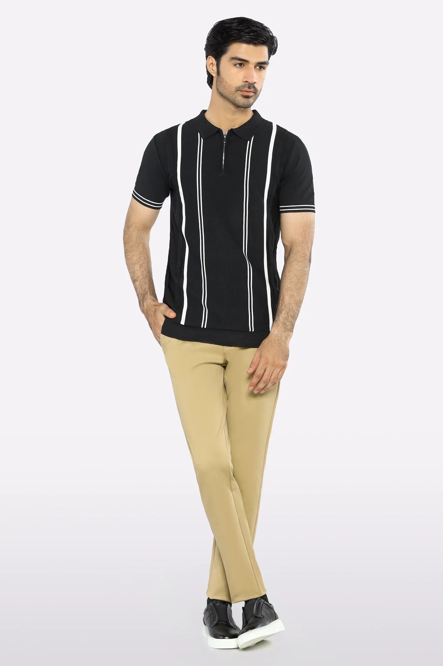 Black Flat Knit Polo