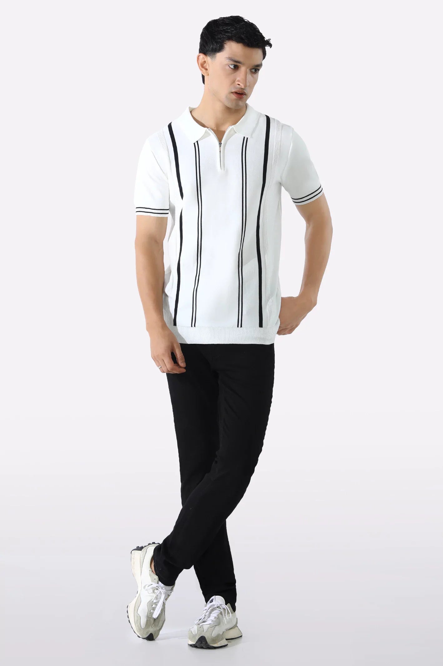 White Flat Knit Polo