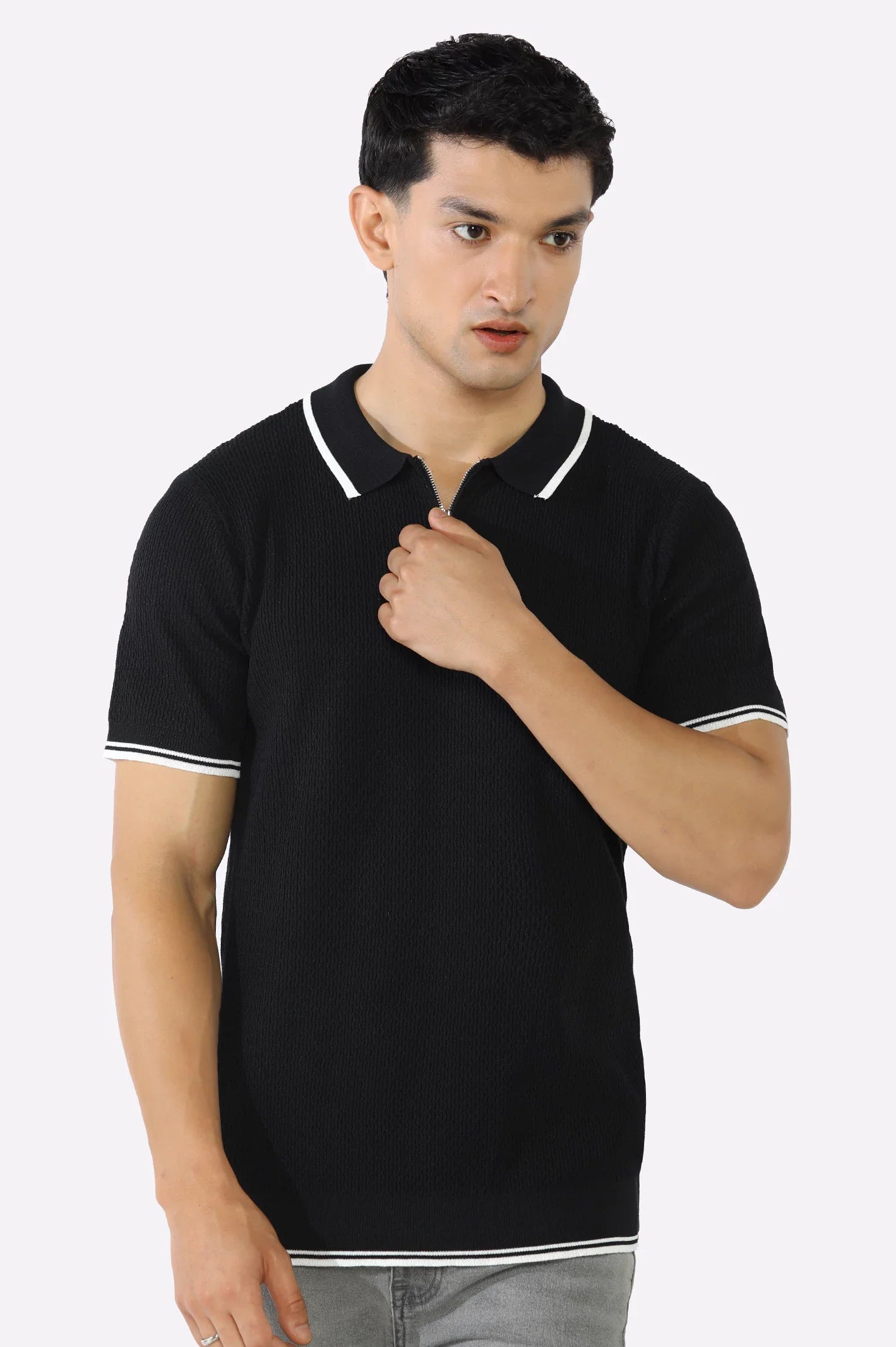 Black Flat Knit Polo