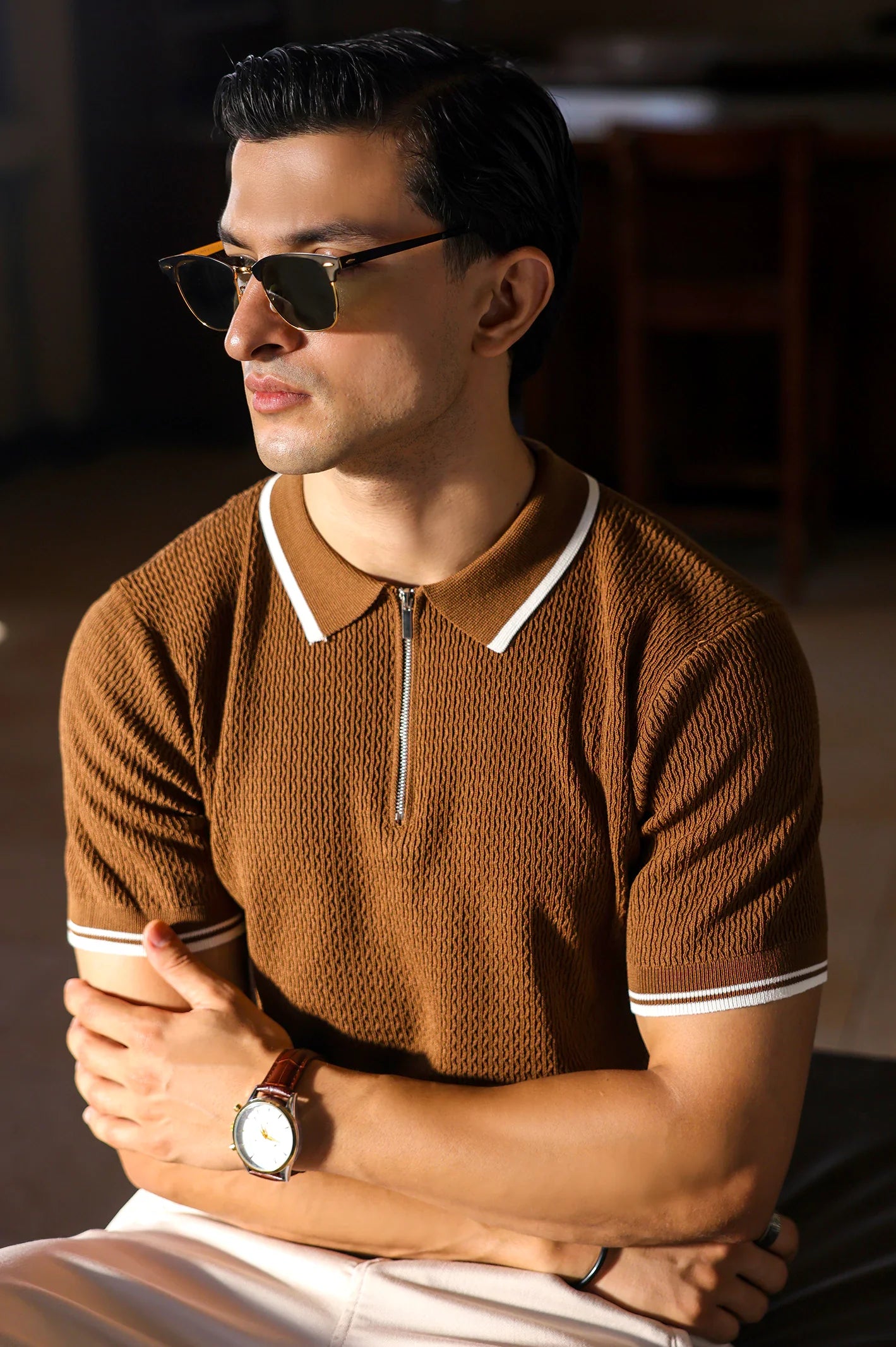 Coffee Flat Knit Polo