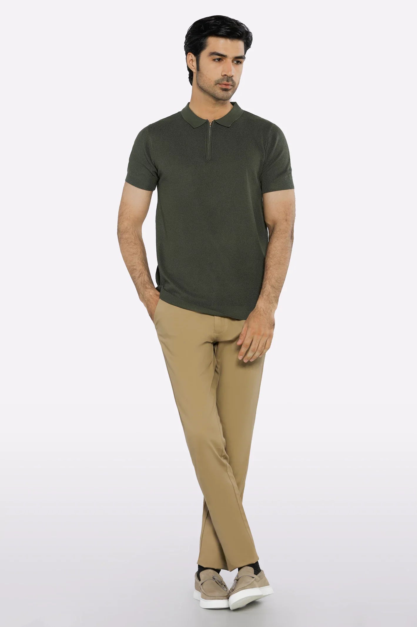 Green Flat Knit Polo