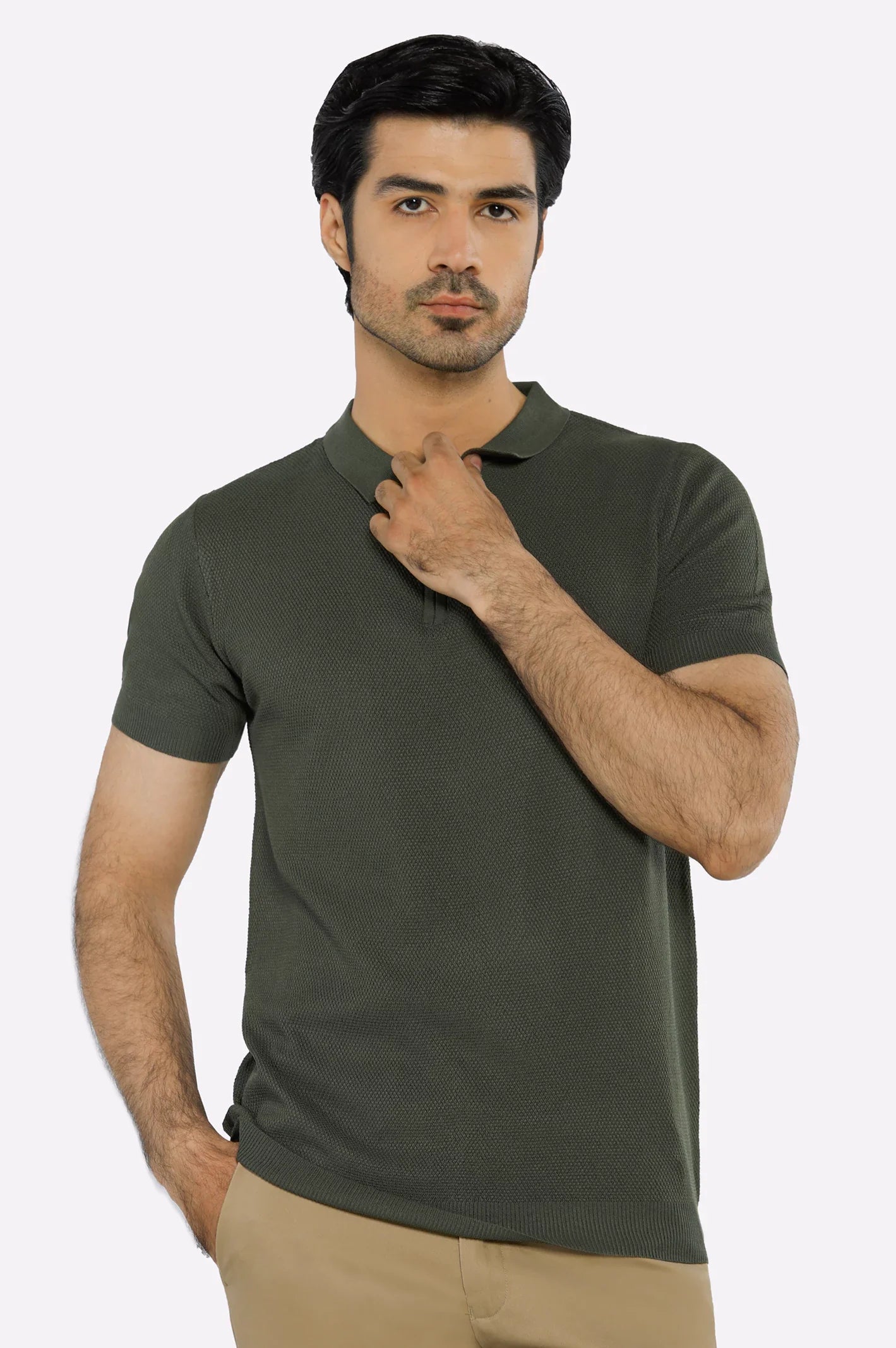 Green Flat Knit Polo