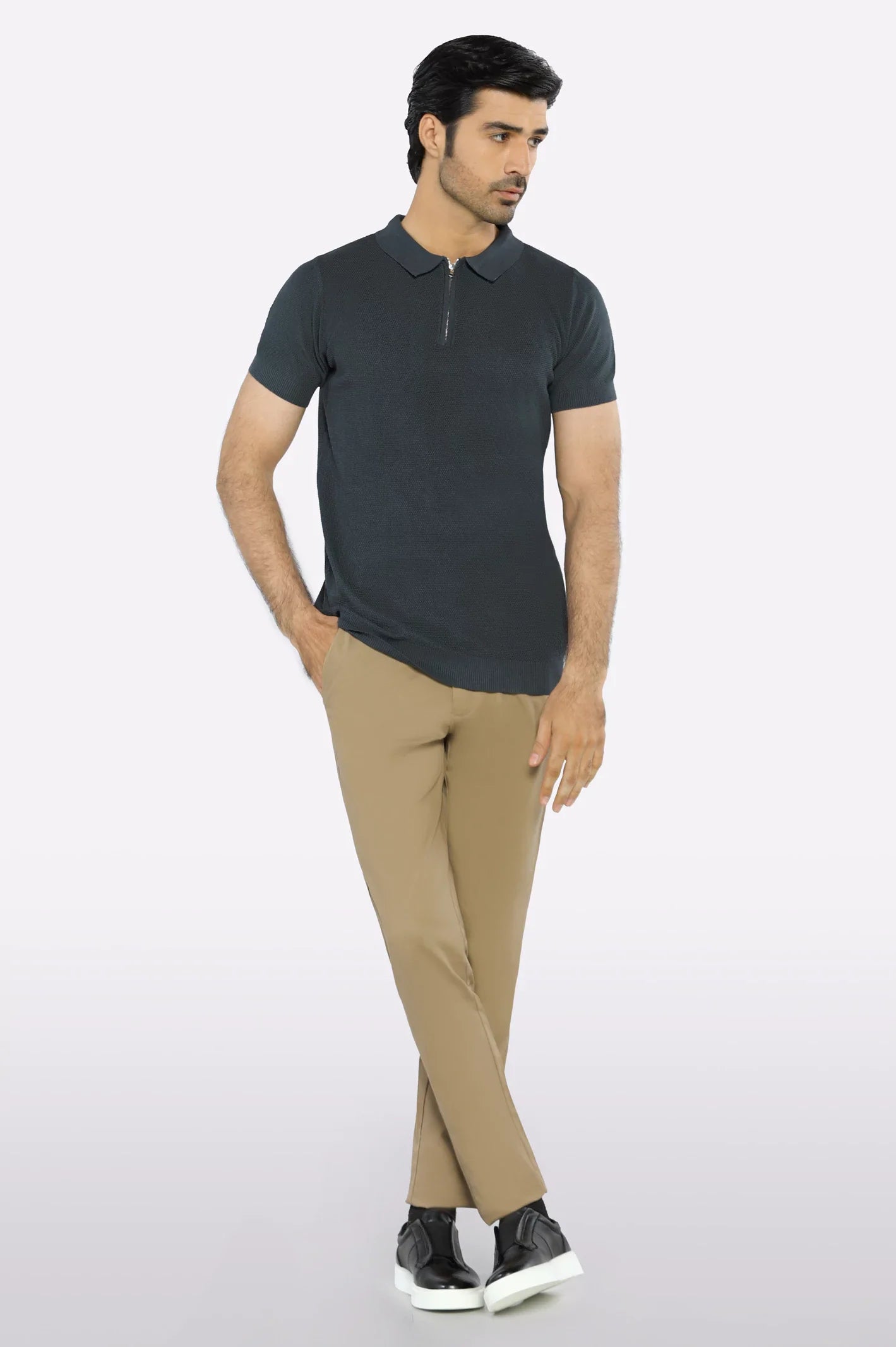 Grey Flat Knit Polo