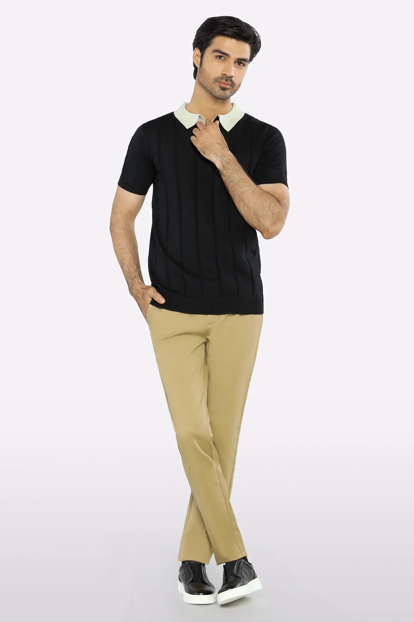 Black Flat Knit Polo