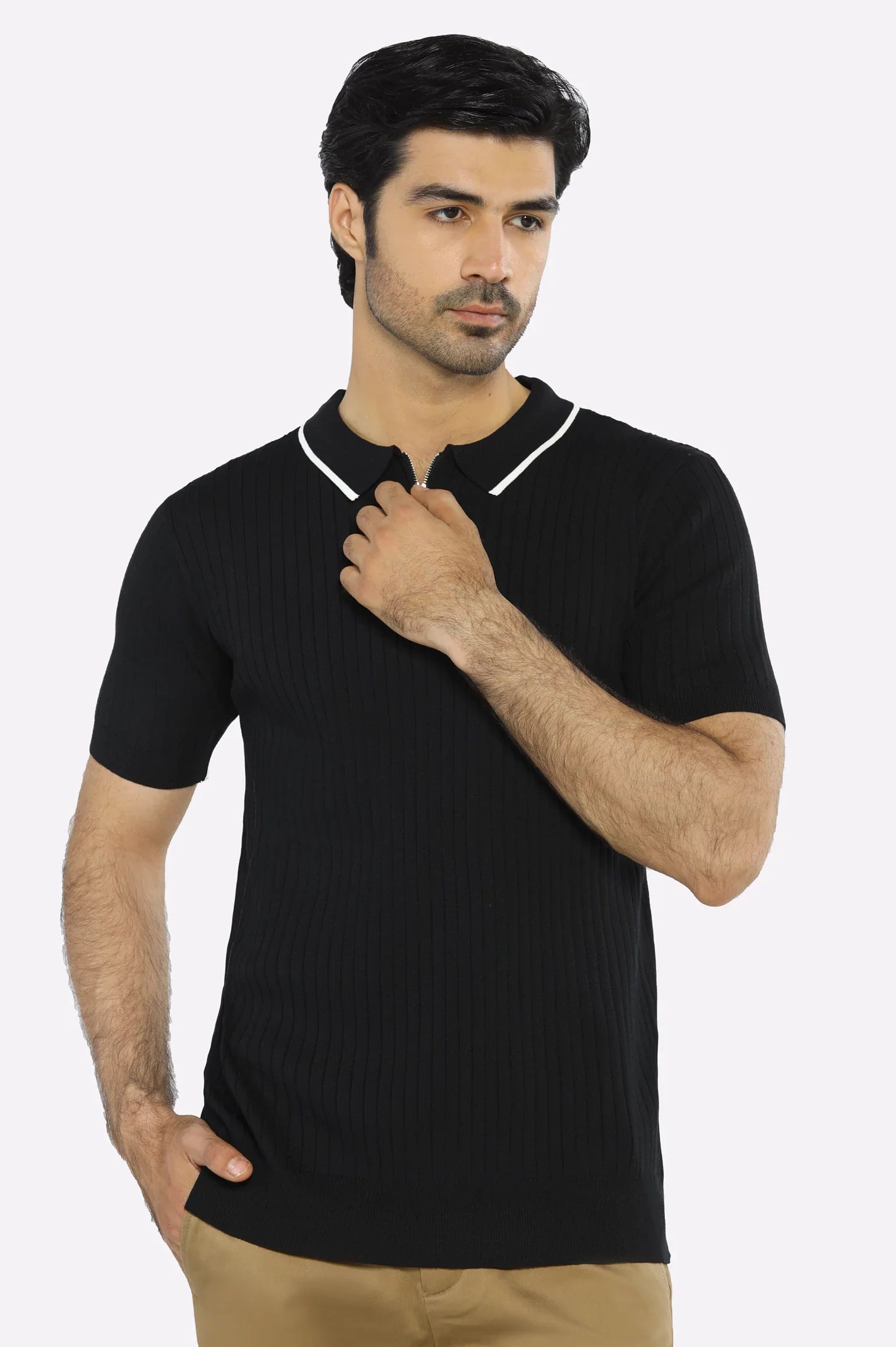 Black Flat Knit Polo