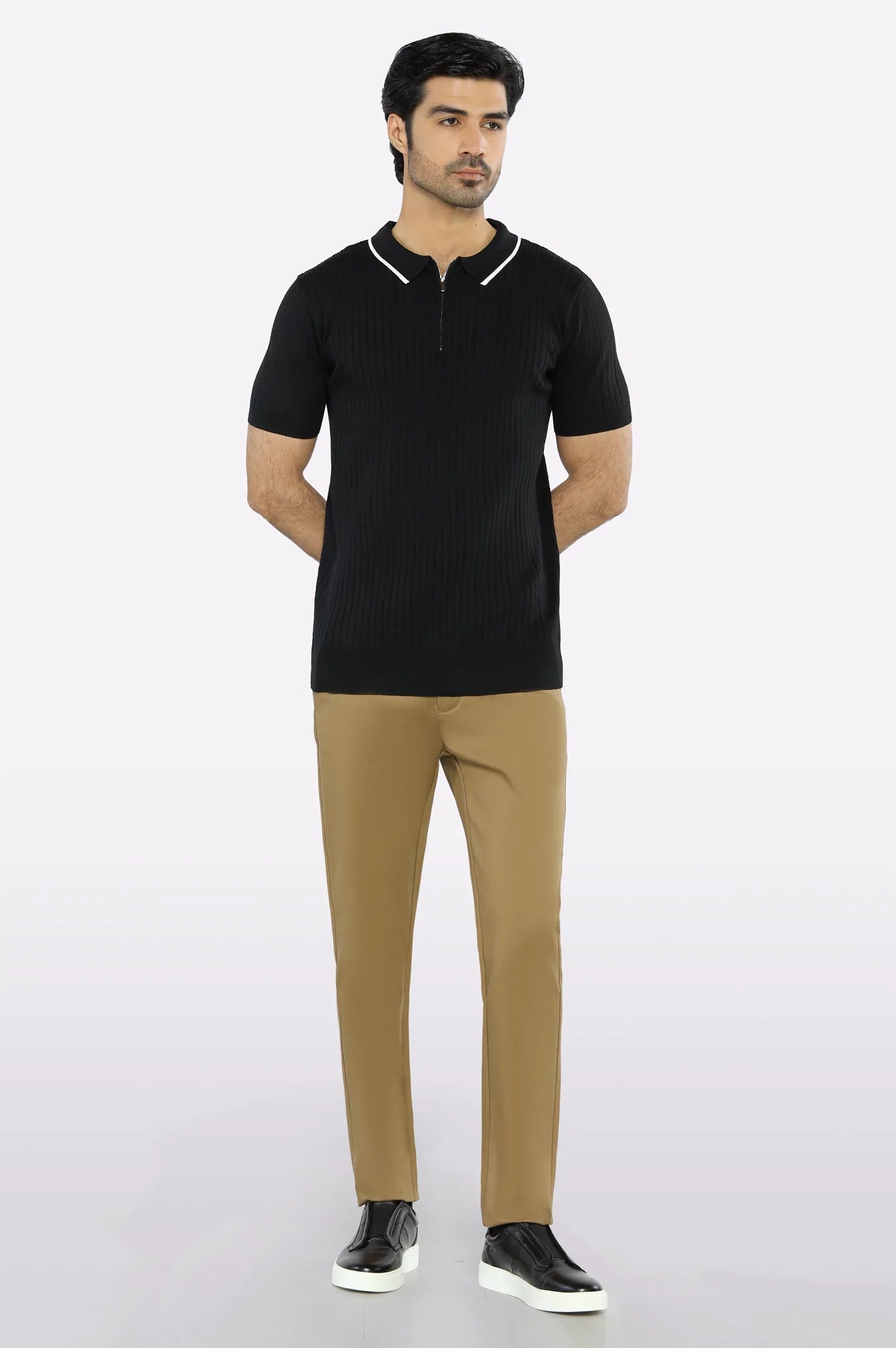 Black Flat Knit Polo