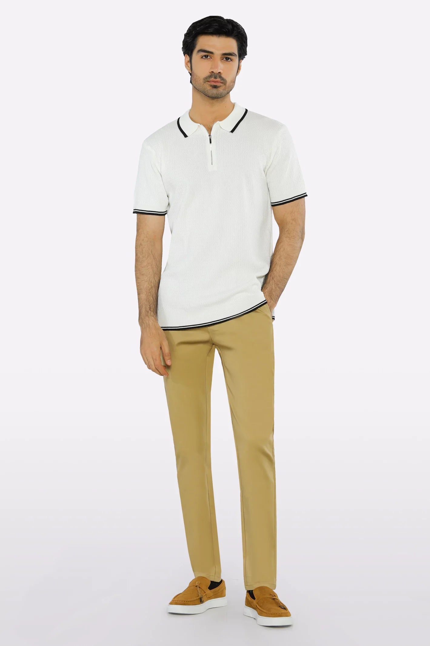White Flat Knit Polo