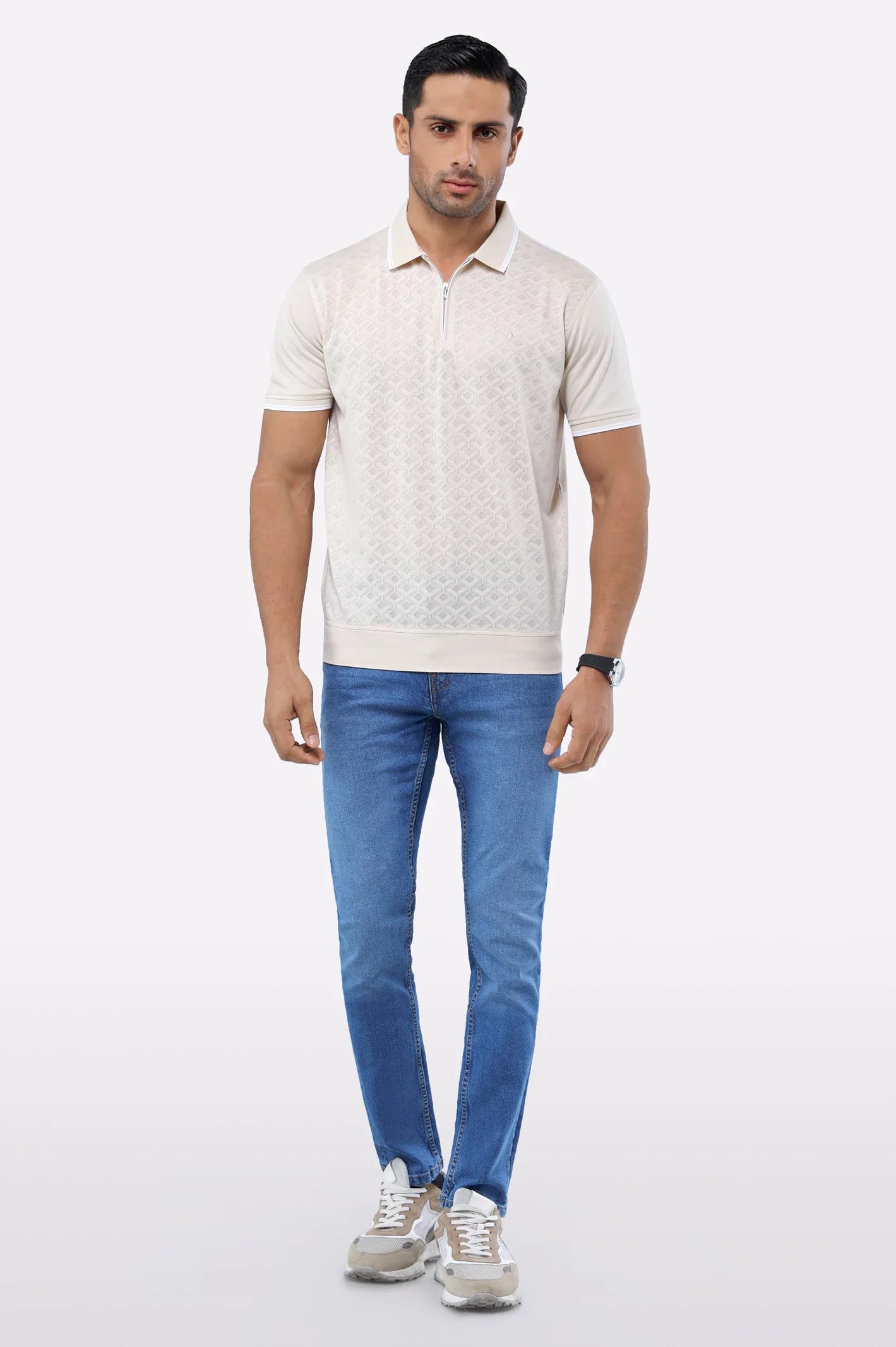 Beige Jacquard Fashion Polo