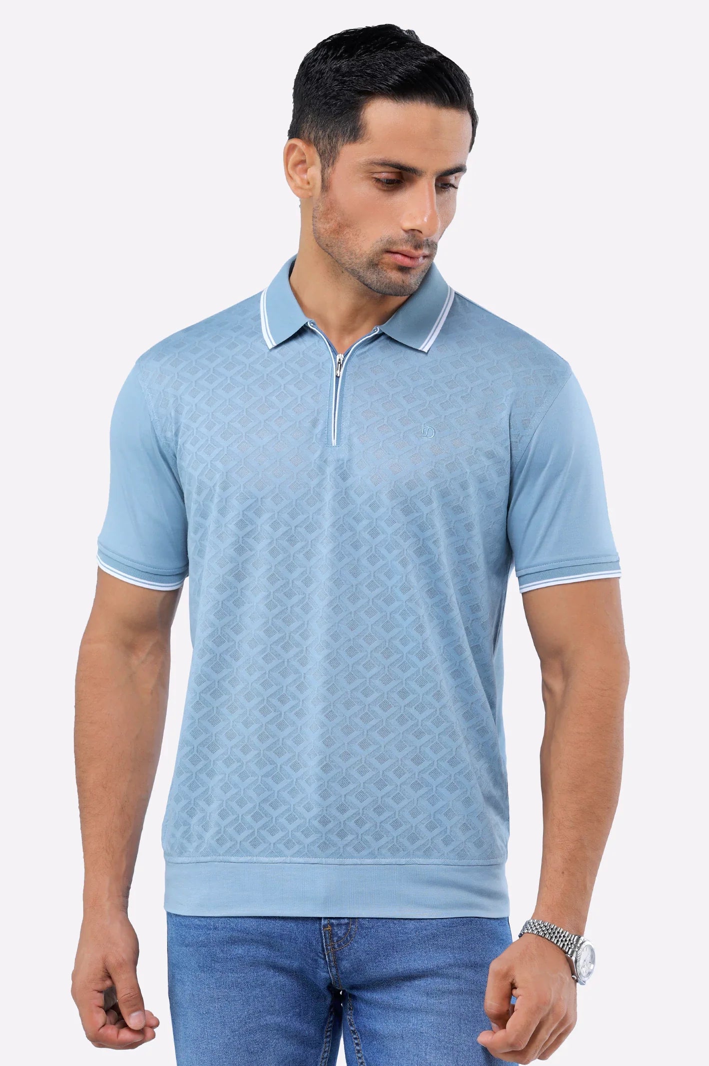 Blue Jacquard Fashion Polo
