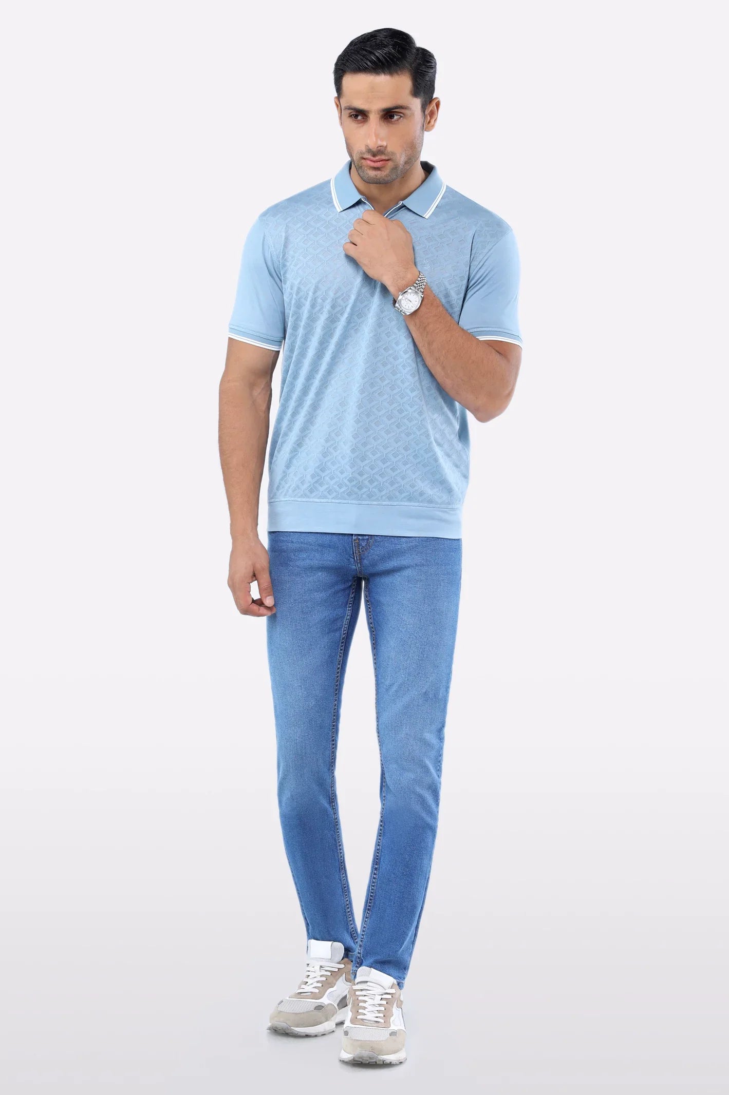 Blue Jacquard Fashion Polo