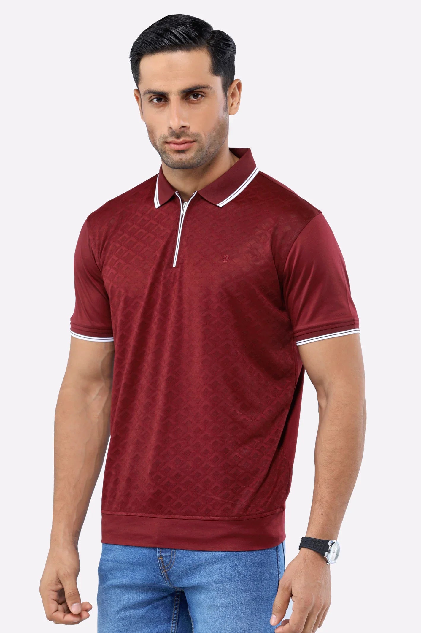Maroon Jacquard Fashion Polo
