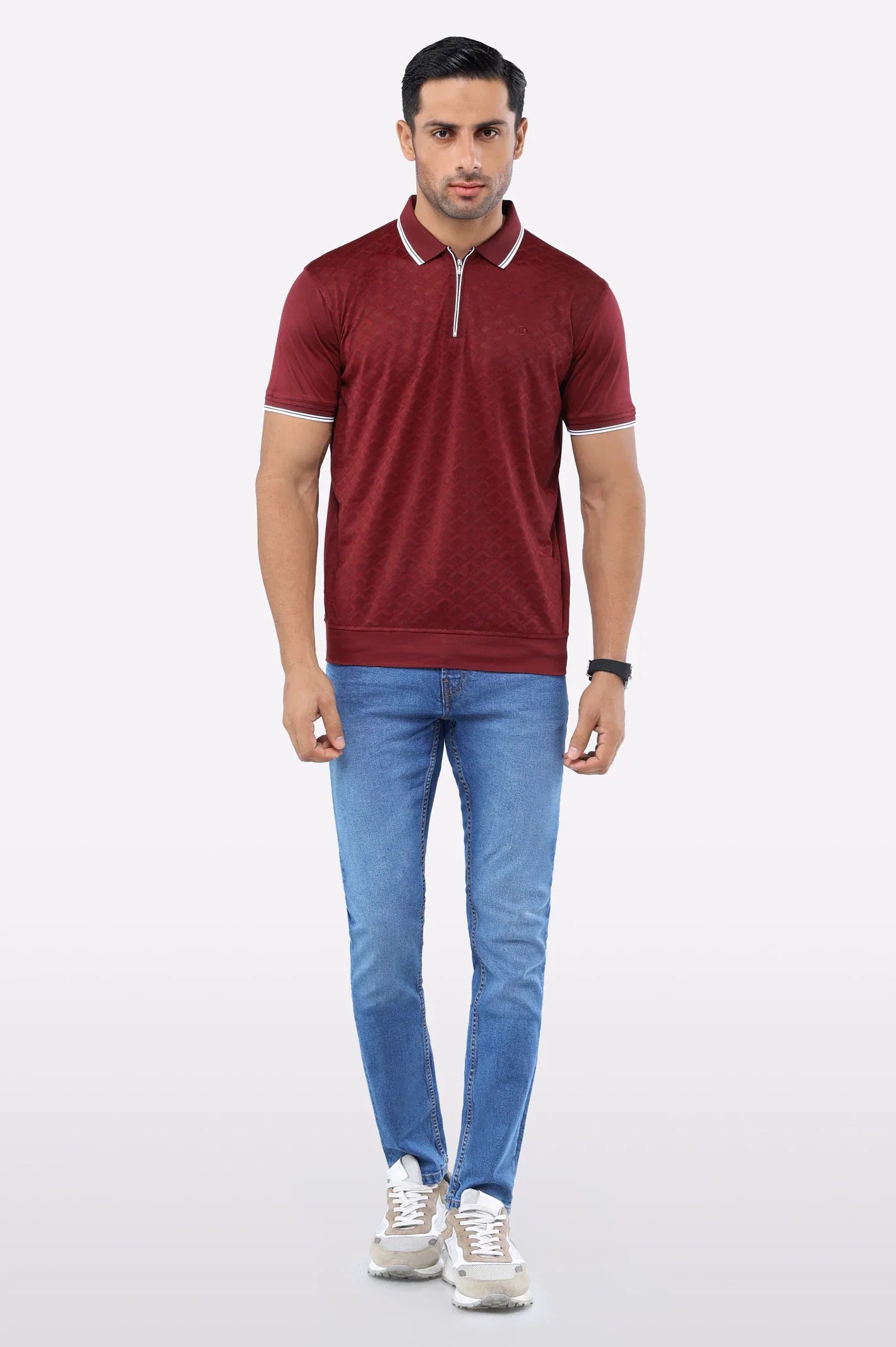 Maroon Jacquard Fashion Polo