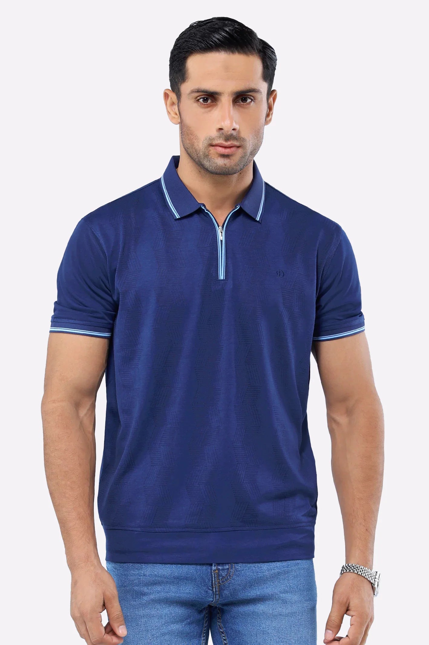 Blue Jacquard Fashion Polo