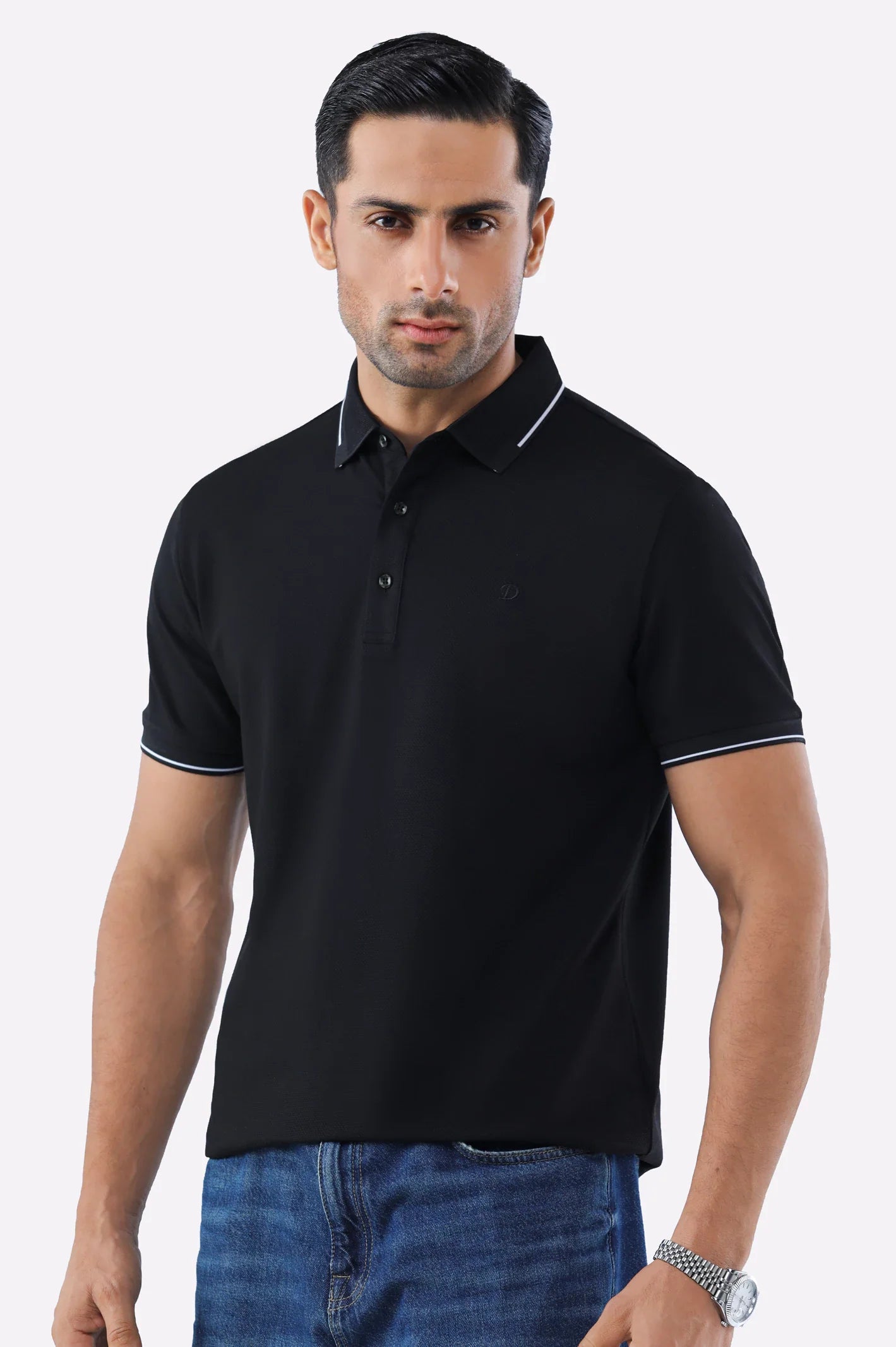 Black Basic Mercerized Polo