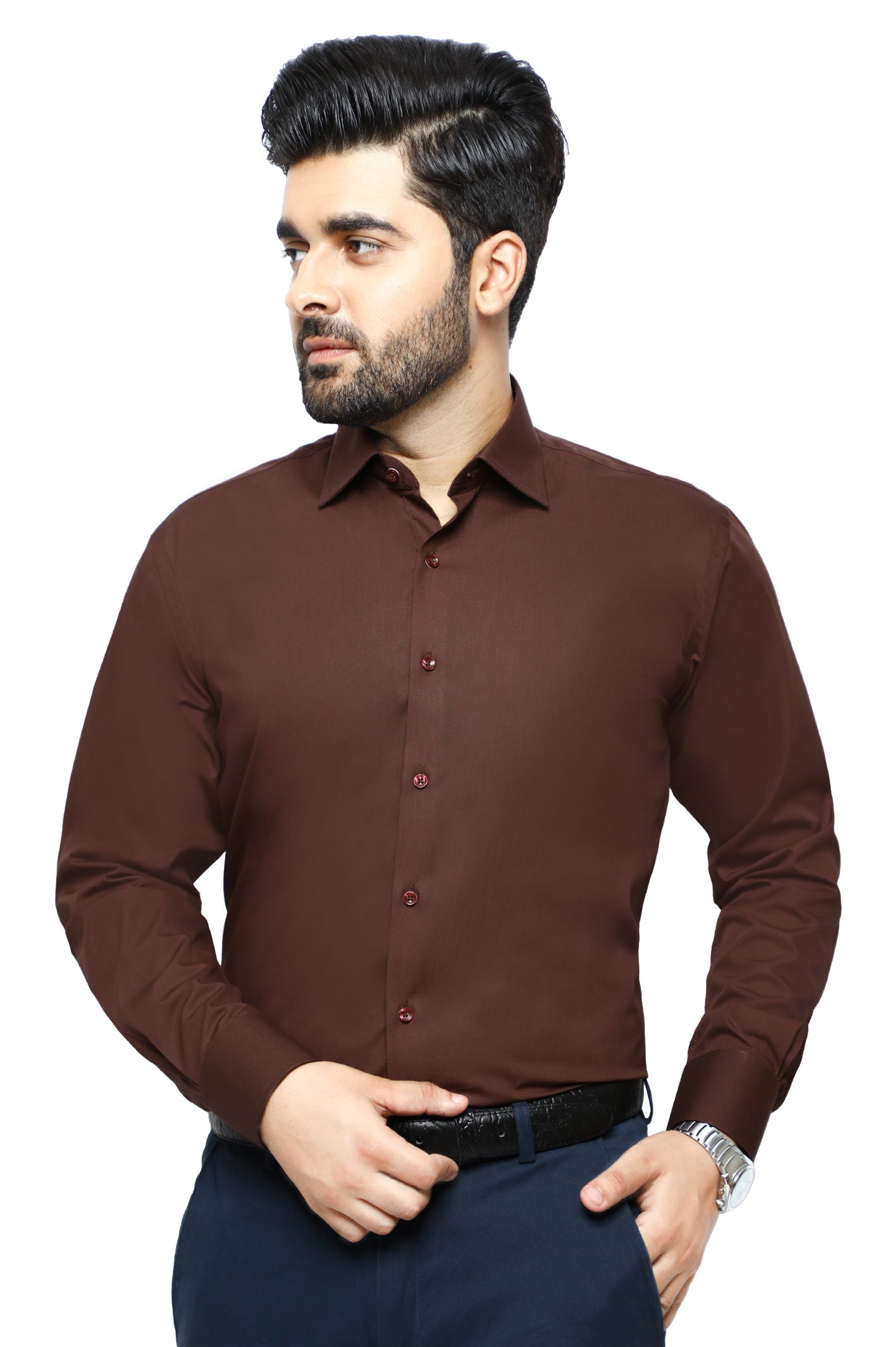 Formal Plain Shirt In Brown SKU: AB203-Brown - Diners