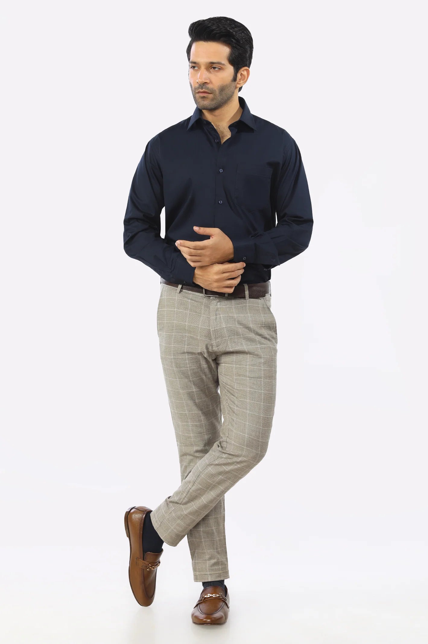 Navy Blue Textured Formal Shirt From Diners