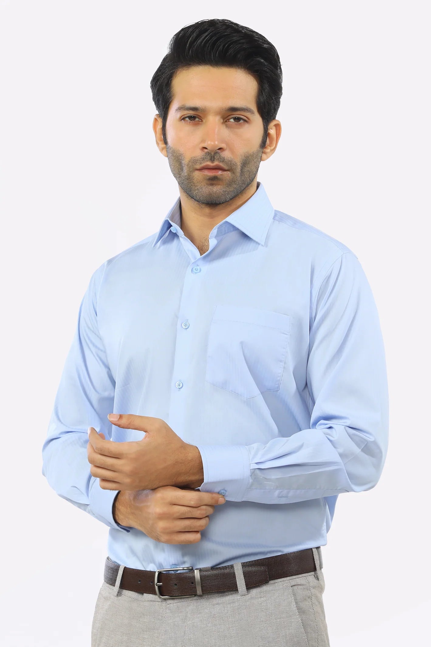 Sky Blue Textured Formal Shirt From Diners