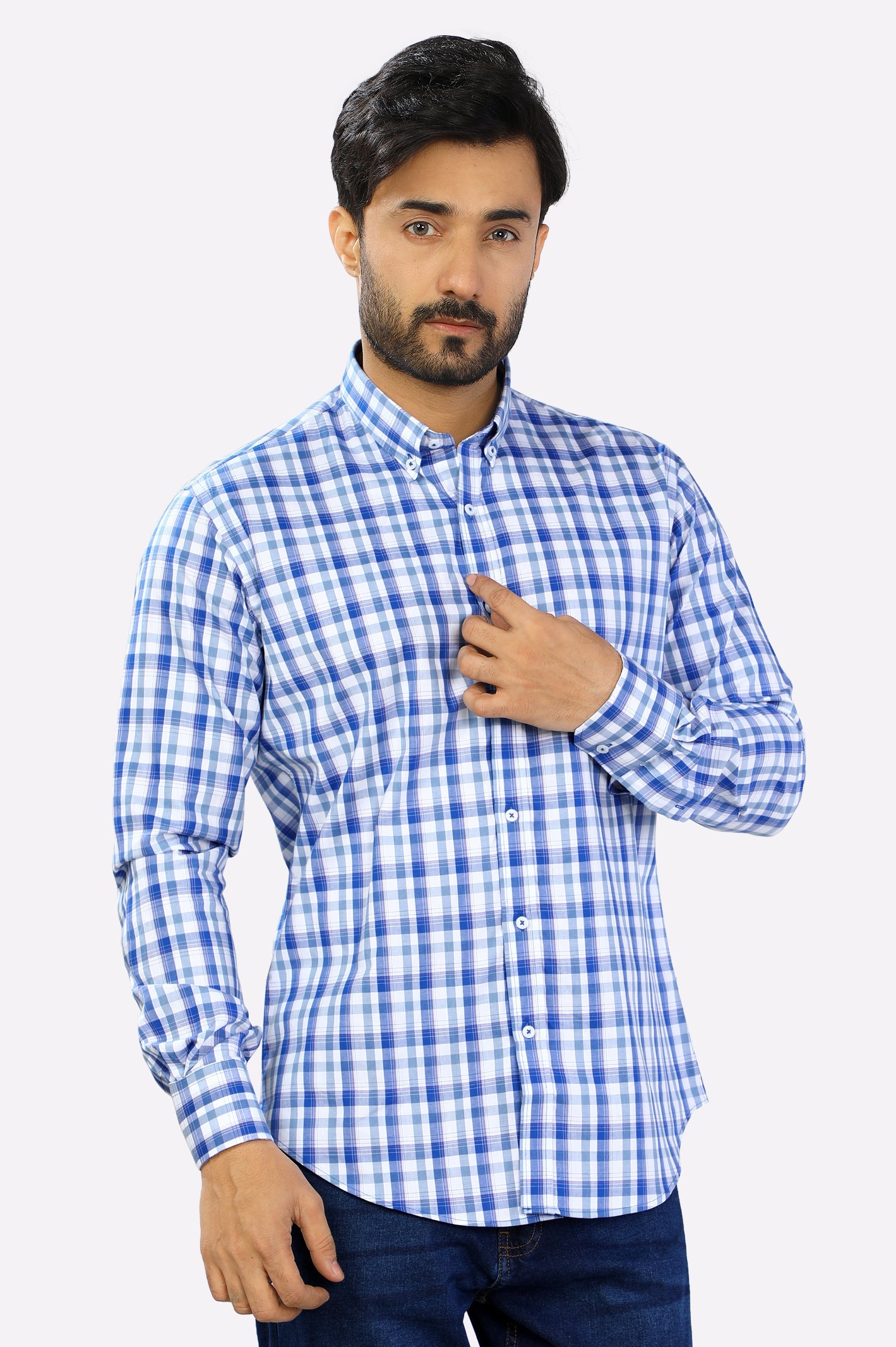 Blue Gingham Check Casual Shirt From Diners