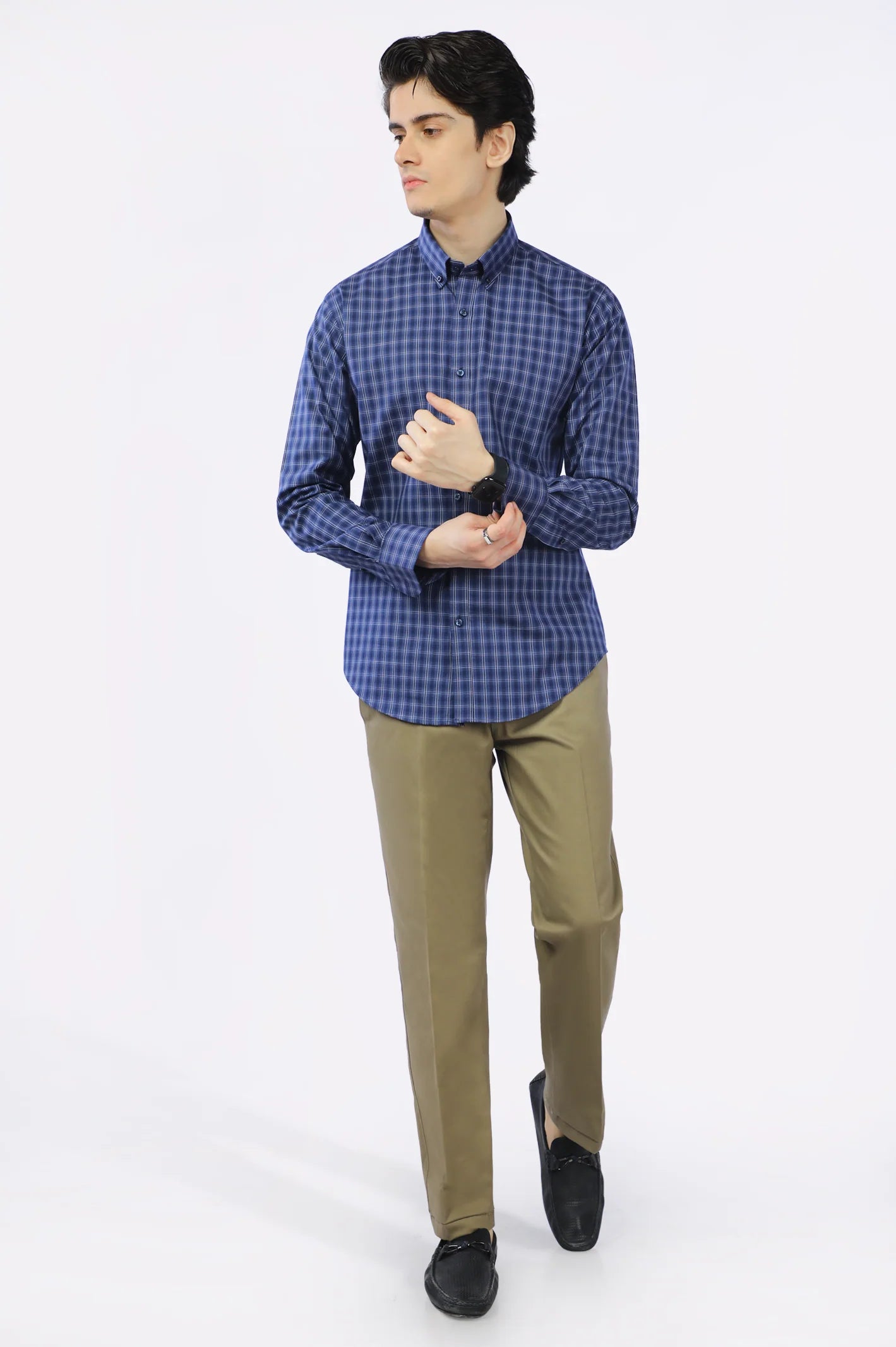 Navy Blue Windowpane Check Casual Shirt From Diners