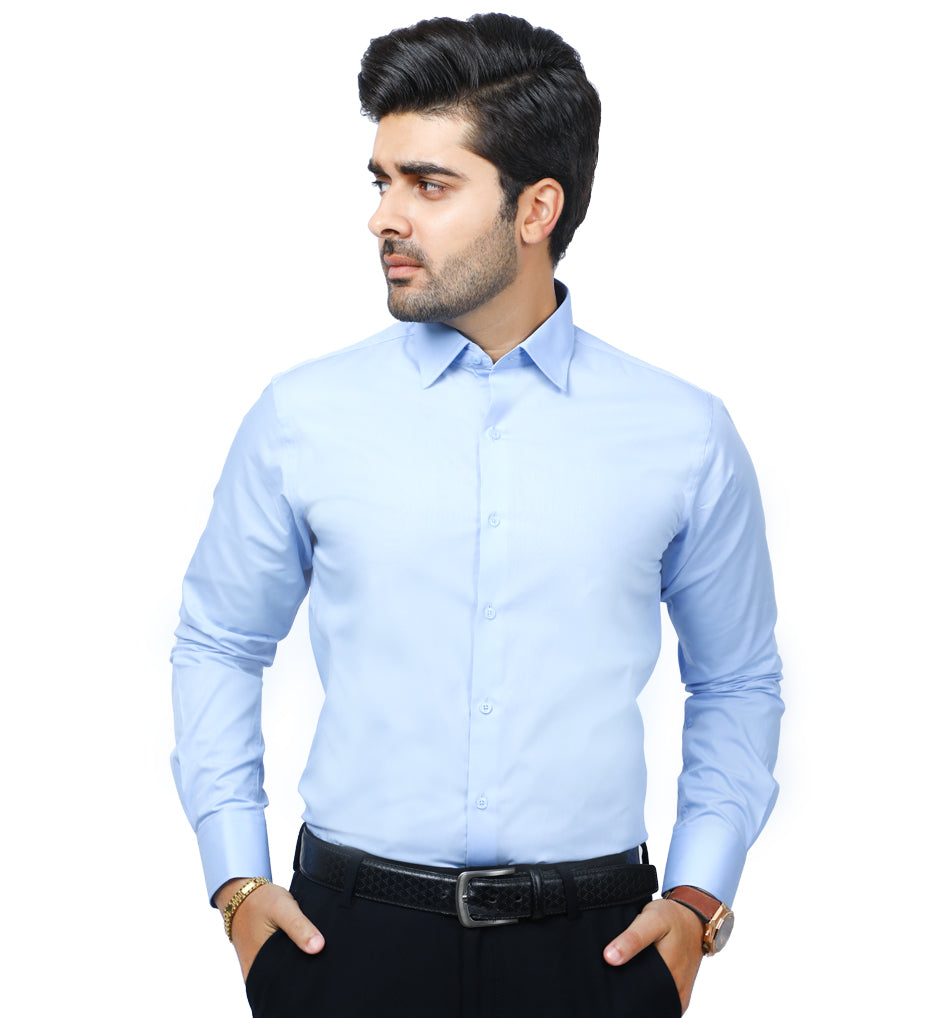 Men's Luxury Plain Cotton Shirt - AD19996-S-Blue