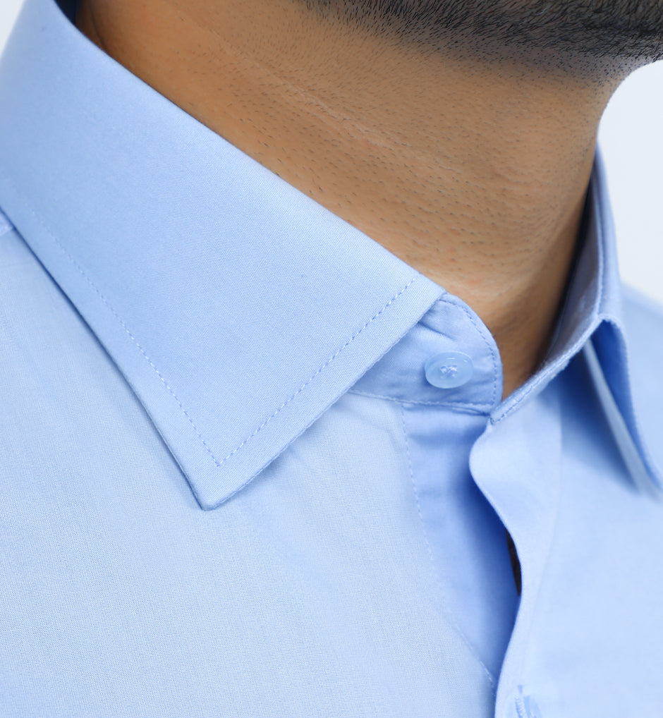 Men's Luxury Plain Cotton Shirt - AD19996-S-Blue