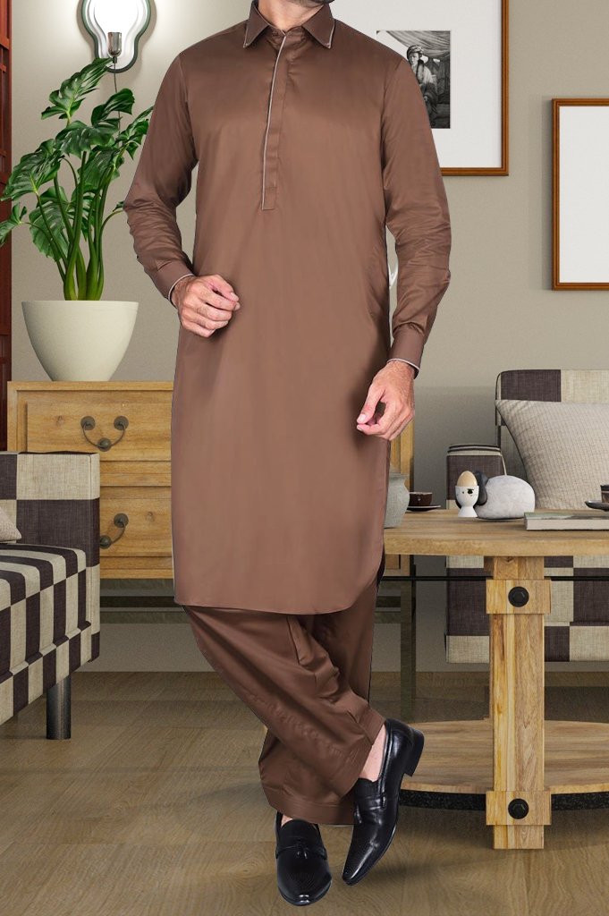 Formal Shalwar Suit for Man EG2602-BROWN - Diners
