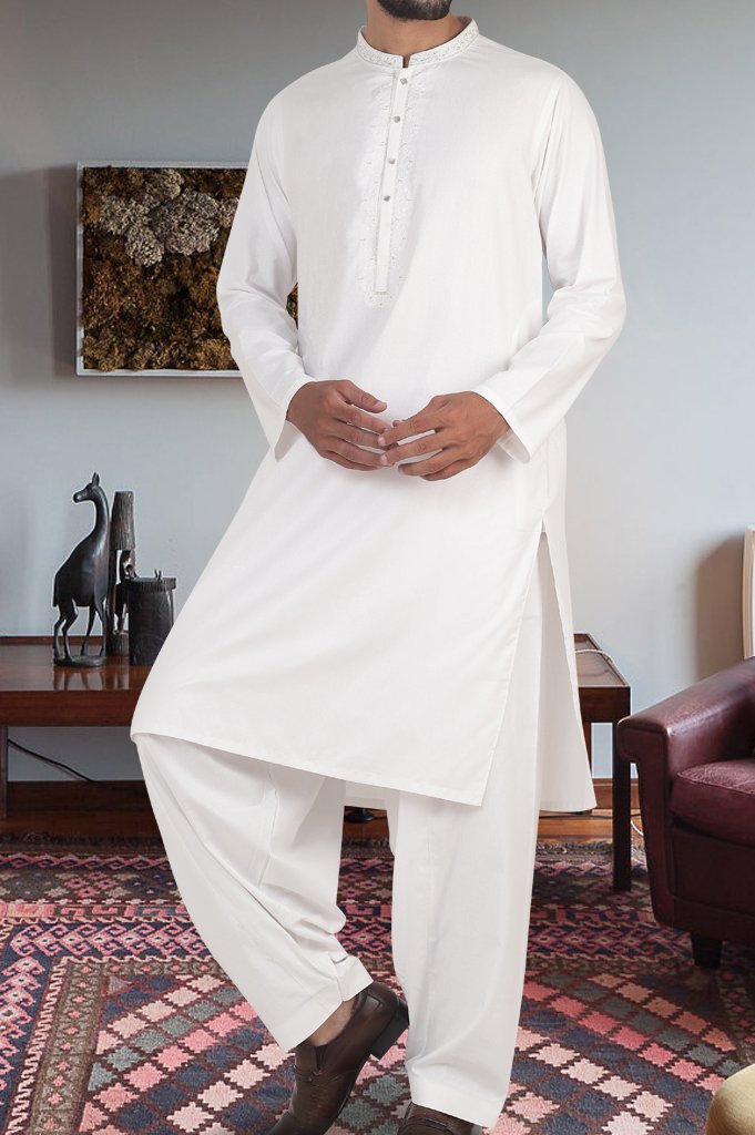 Formal Shalwar Suit for Man (EG2595-White) - Diners