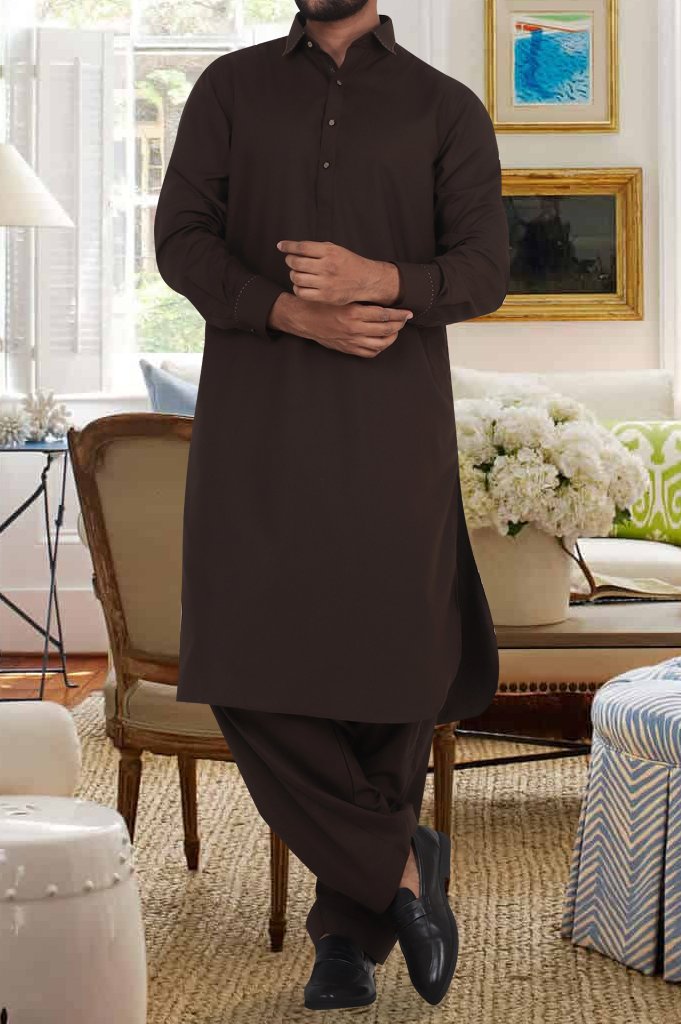 Formal Shalwar Suit for Men SKU: EG2748-L-Brown - Diners