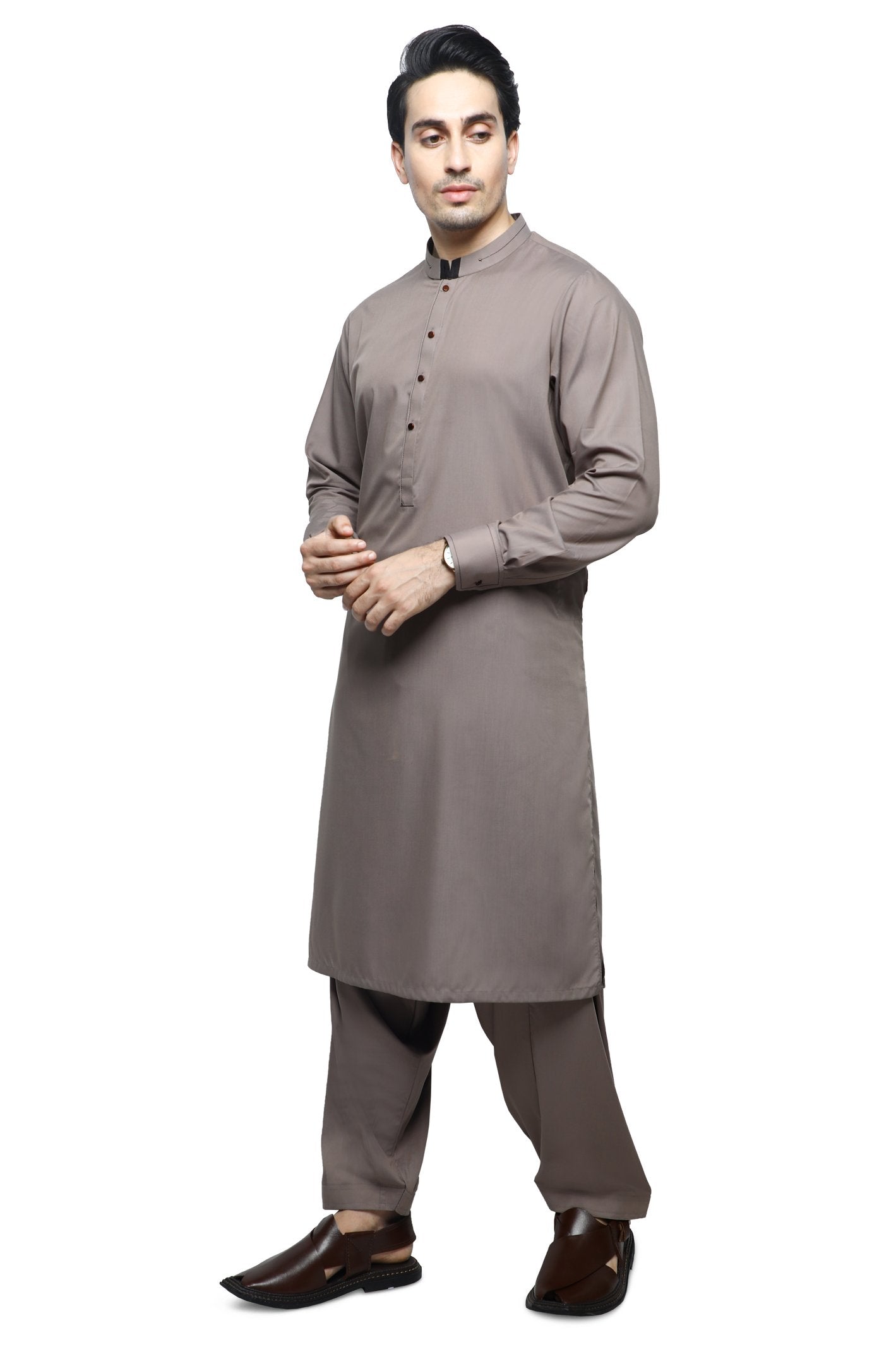 Formal Shalwar Suit for Men SKU: EG2869-L-BROWN - Diners