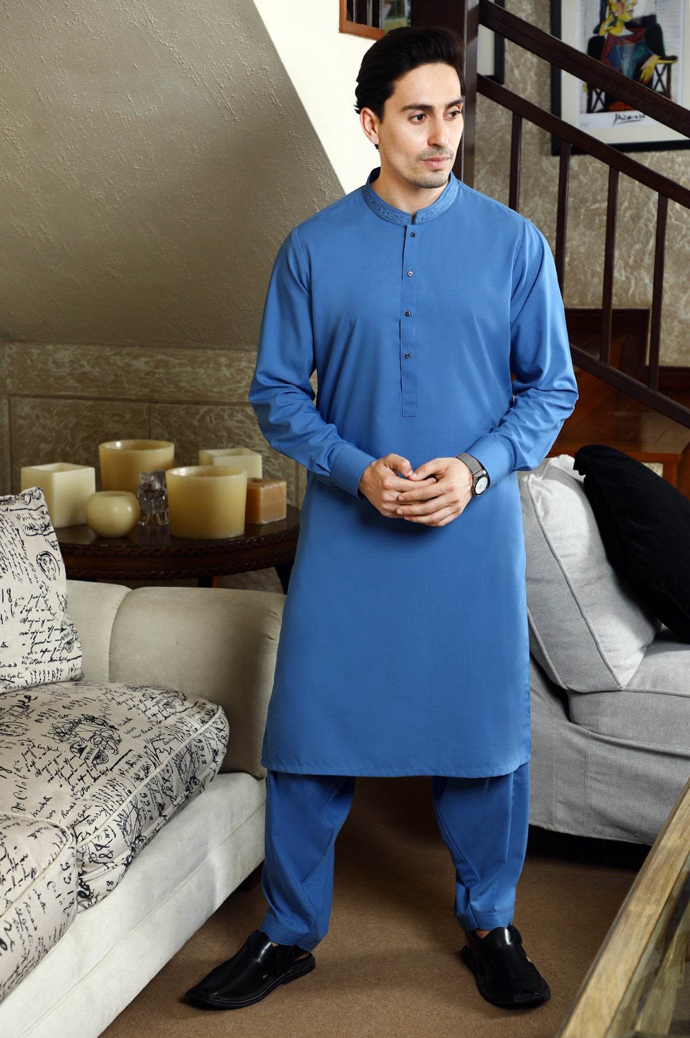 Formal Shalwar Suit for Men SKU: EG2873-BLUE - Diners