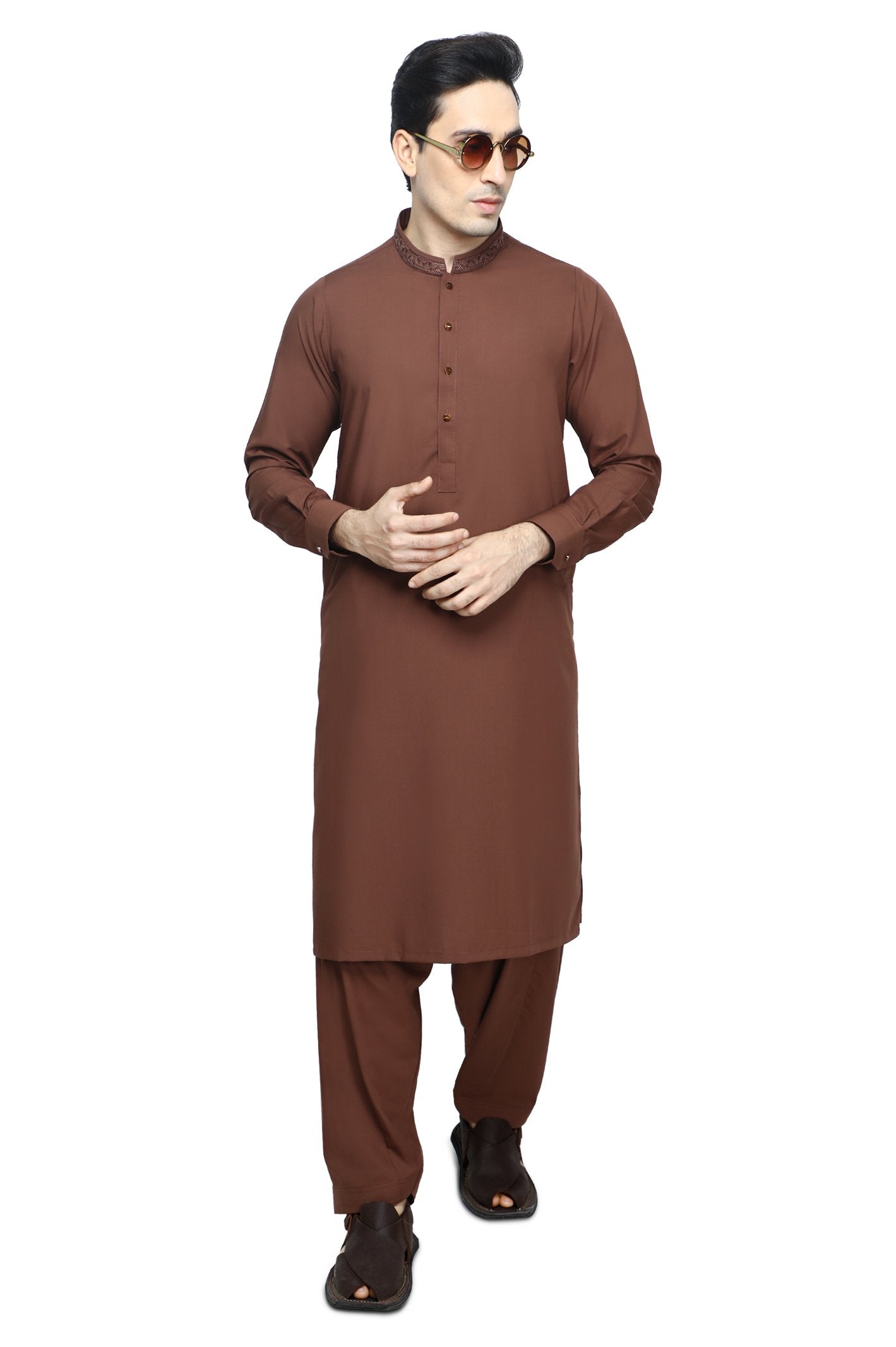 Formal Shalwar Suit for Men SKU: EG2873-C-BROWN - Diners