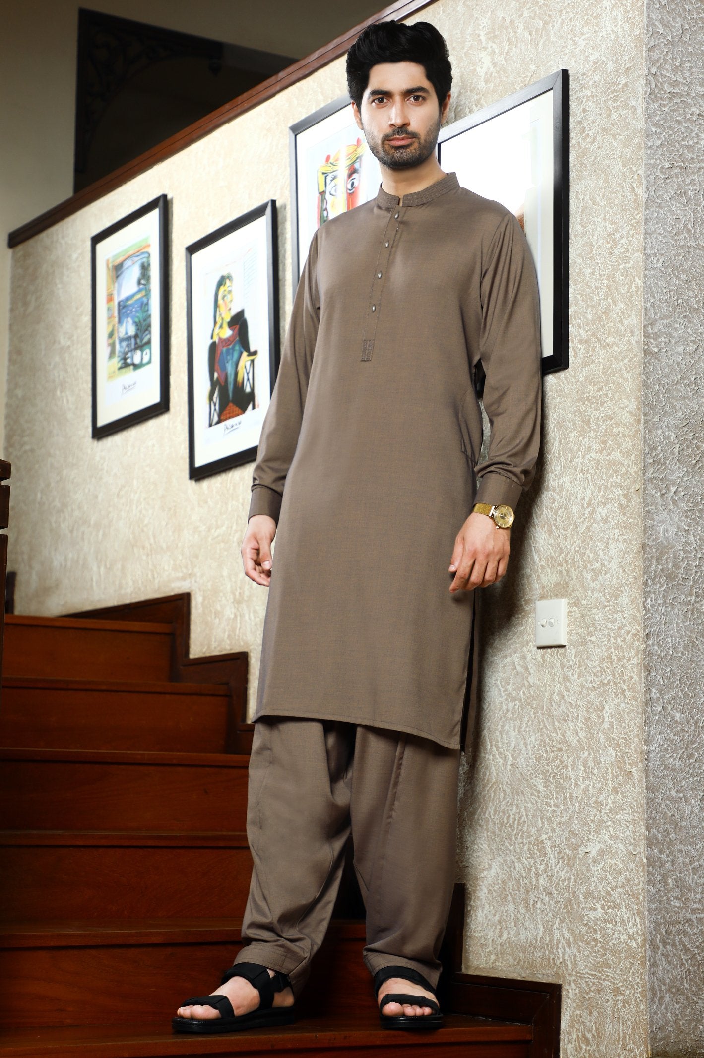 Formal Shalwar Suit for Men SKU: EG2876-BROWN - Diners