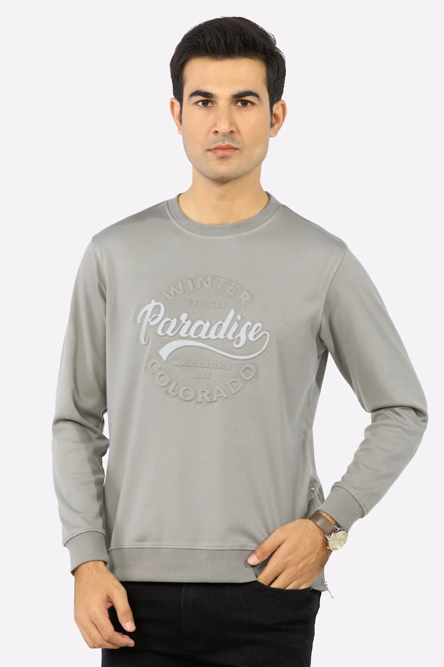 Grey Embossed Print Sweatshirt